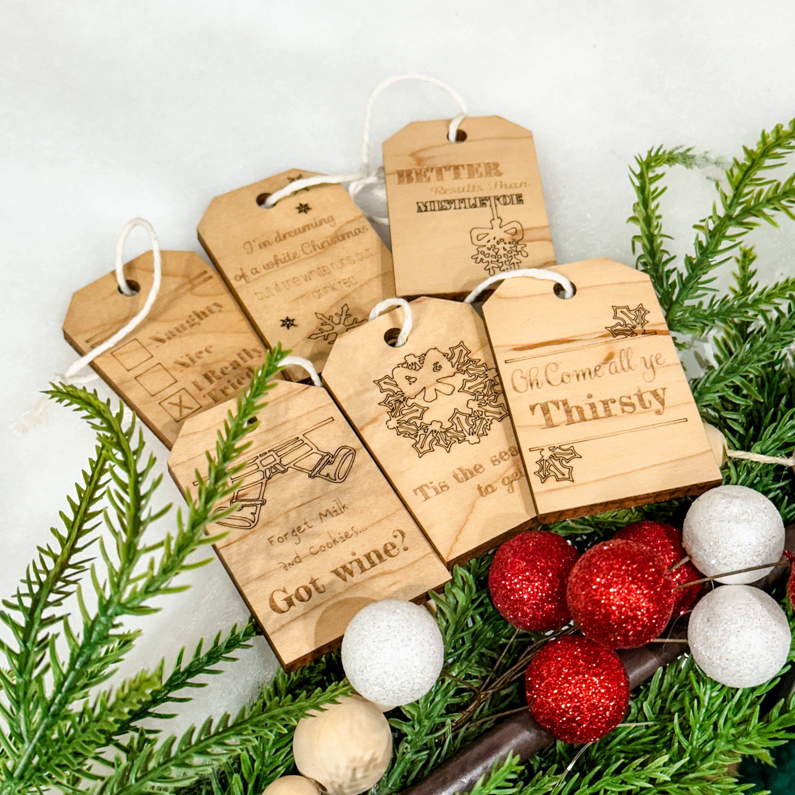 Festive Christmas • Engraved Wine Bottle Tags (Choose from 5!)