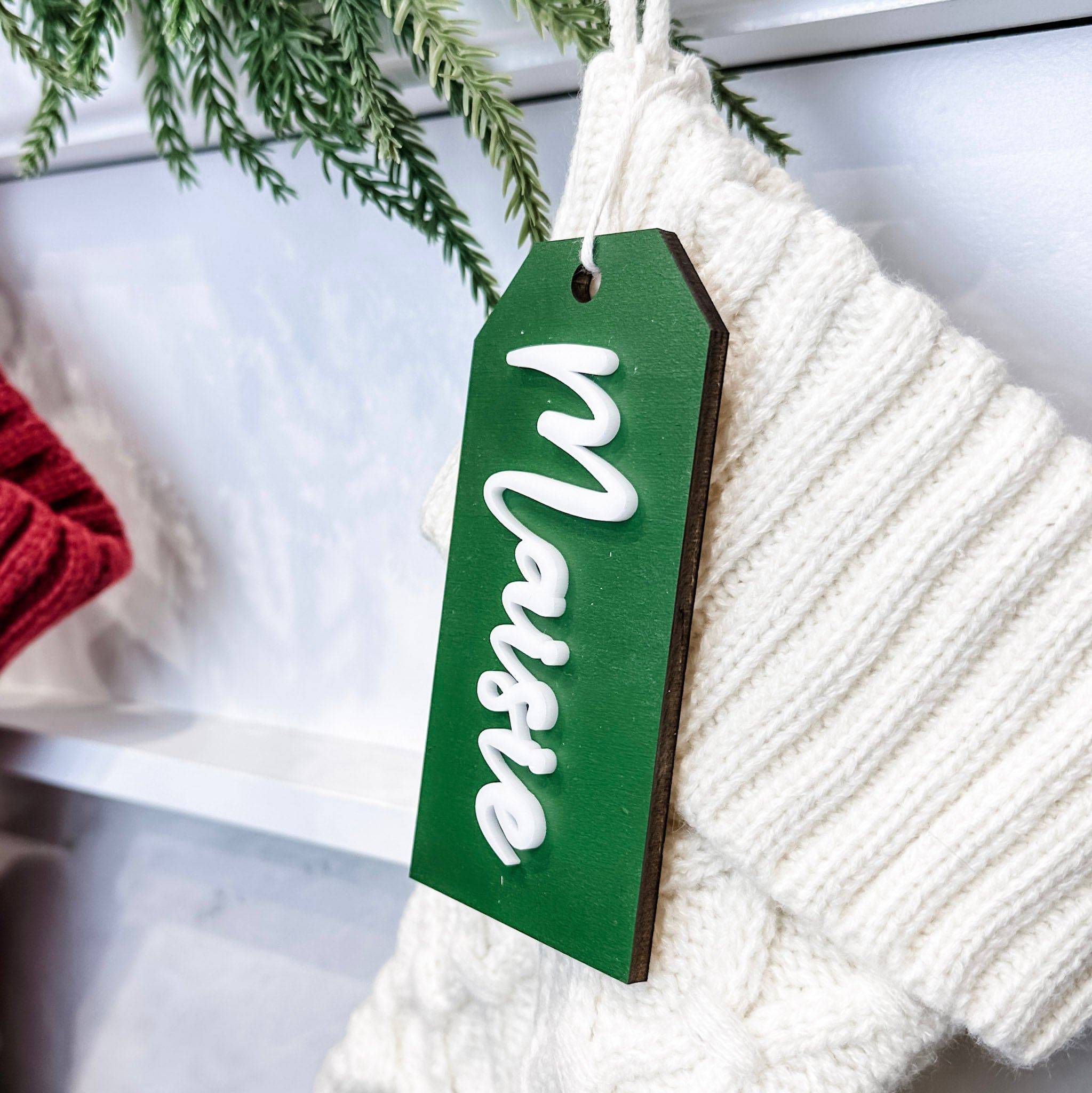 Festive Natural Christmas • 3D Wood & Acrylic Stocking Tags