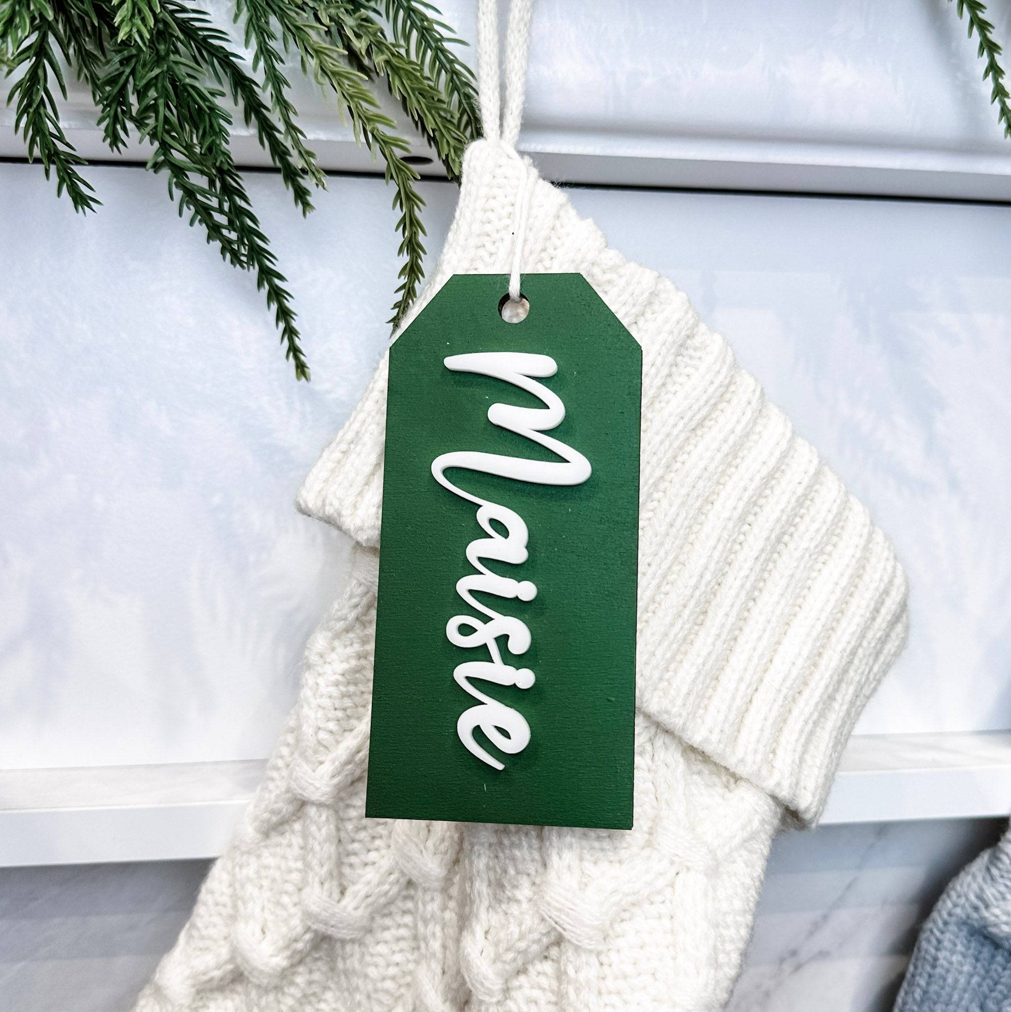 Festive Natural Christmas • 3D Wood & Acrylic Stocking Tags
