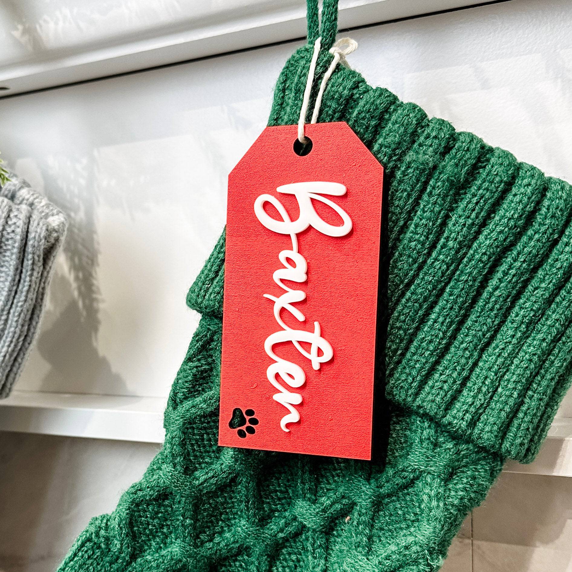 Festive Natural Christmas • 3D Wood & Acrylic Stocking Tags