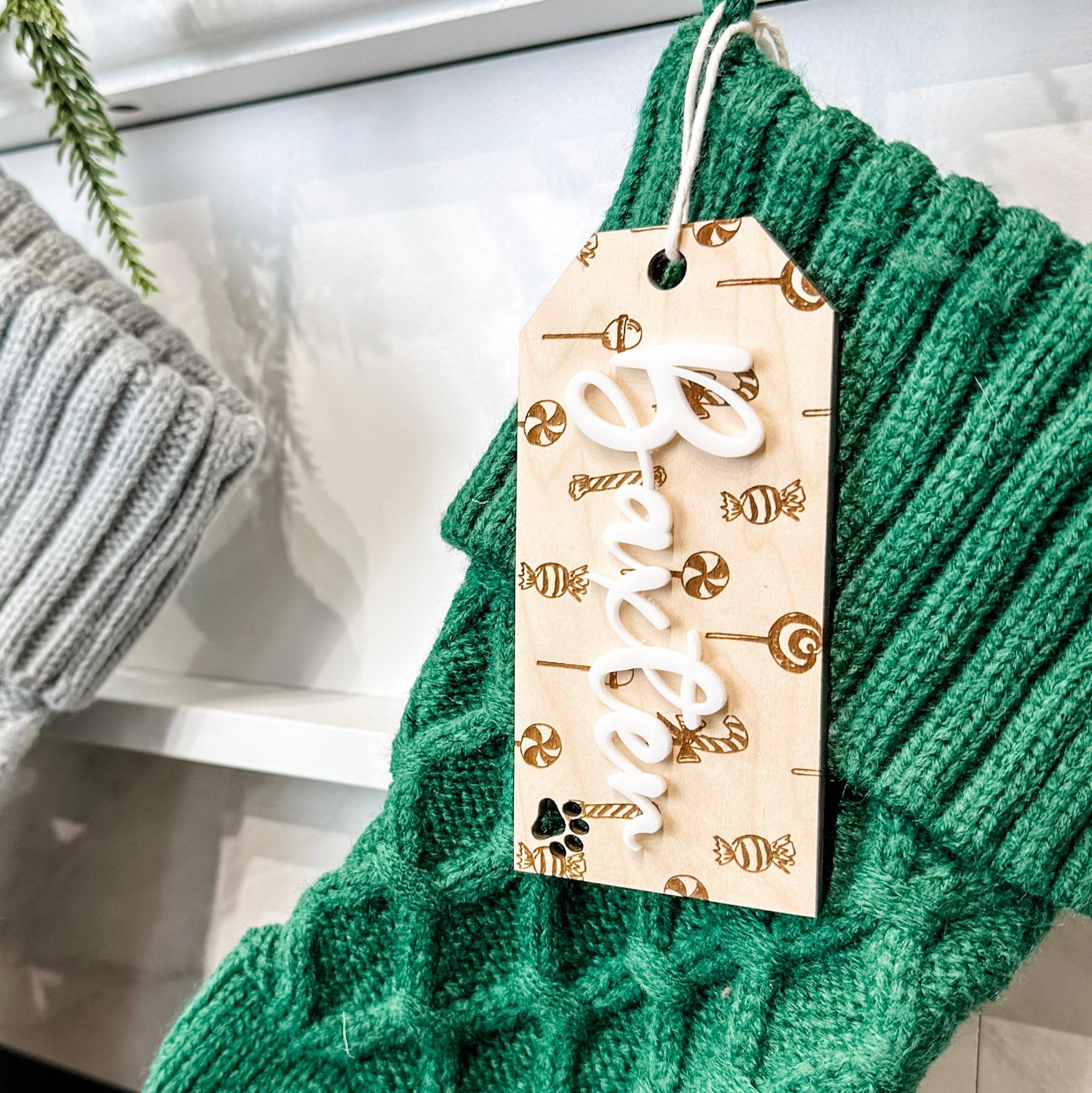 Festive Natural Christmas • 3D Wood & Acrylic Stocking Tags