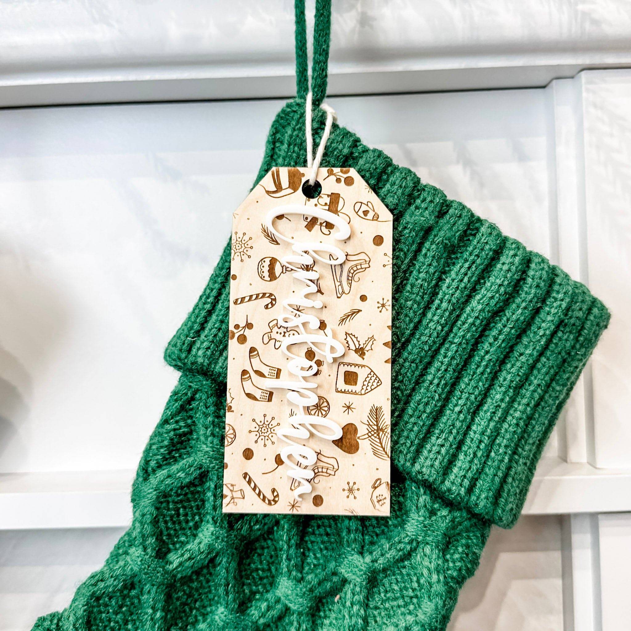 Festive Natural Christmas • 3D Wood & Acrylic Stocking Tags