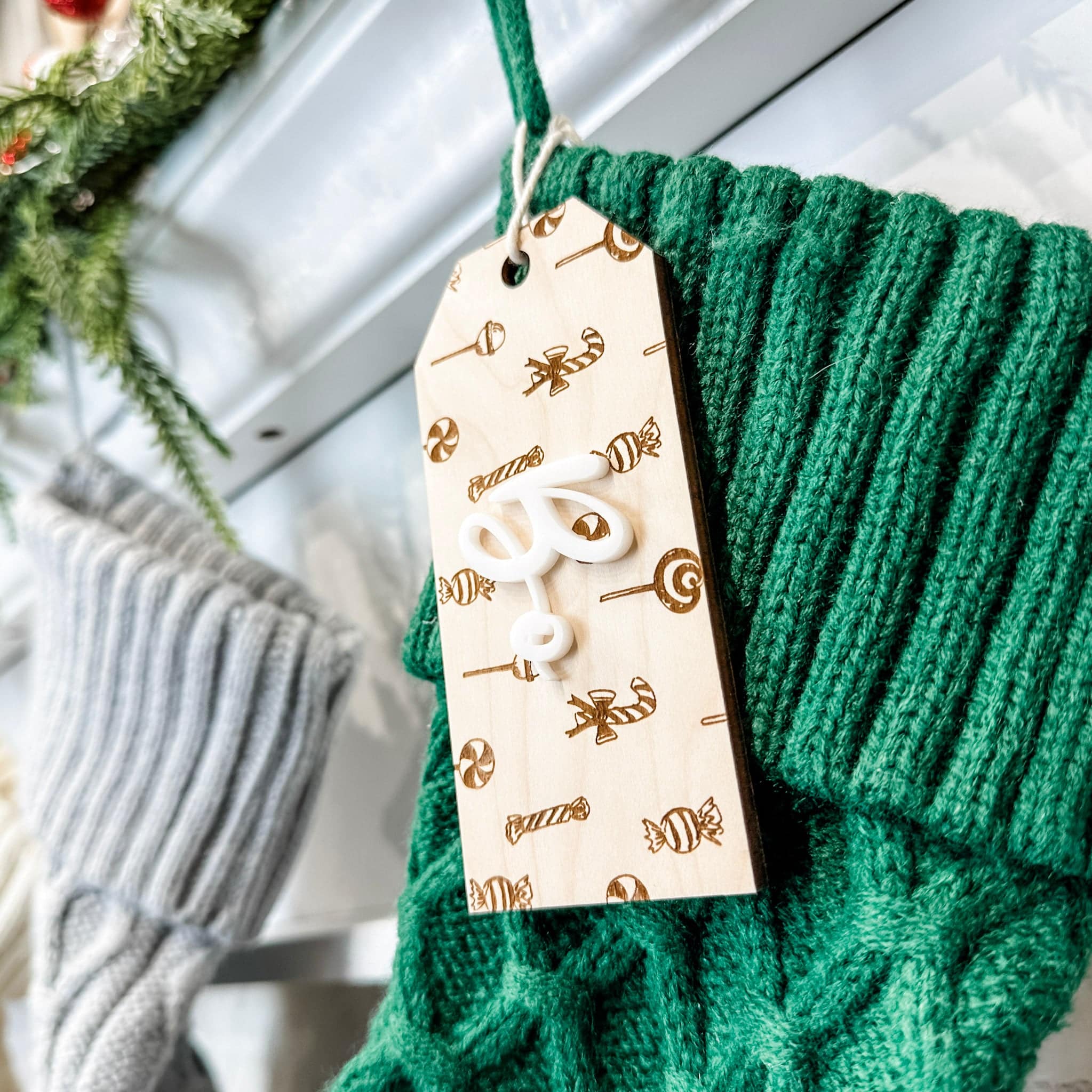 Festive Natural Christmas • 3D Wood & Acrylic Stocking Tags