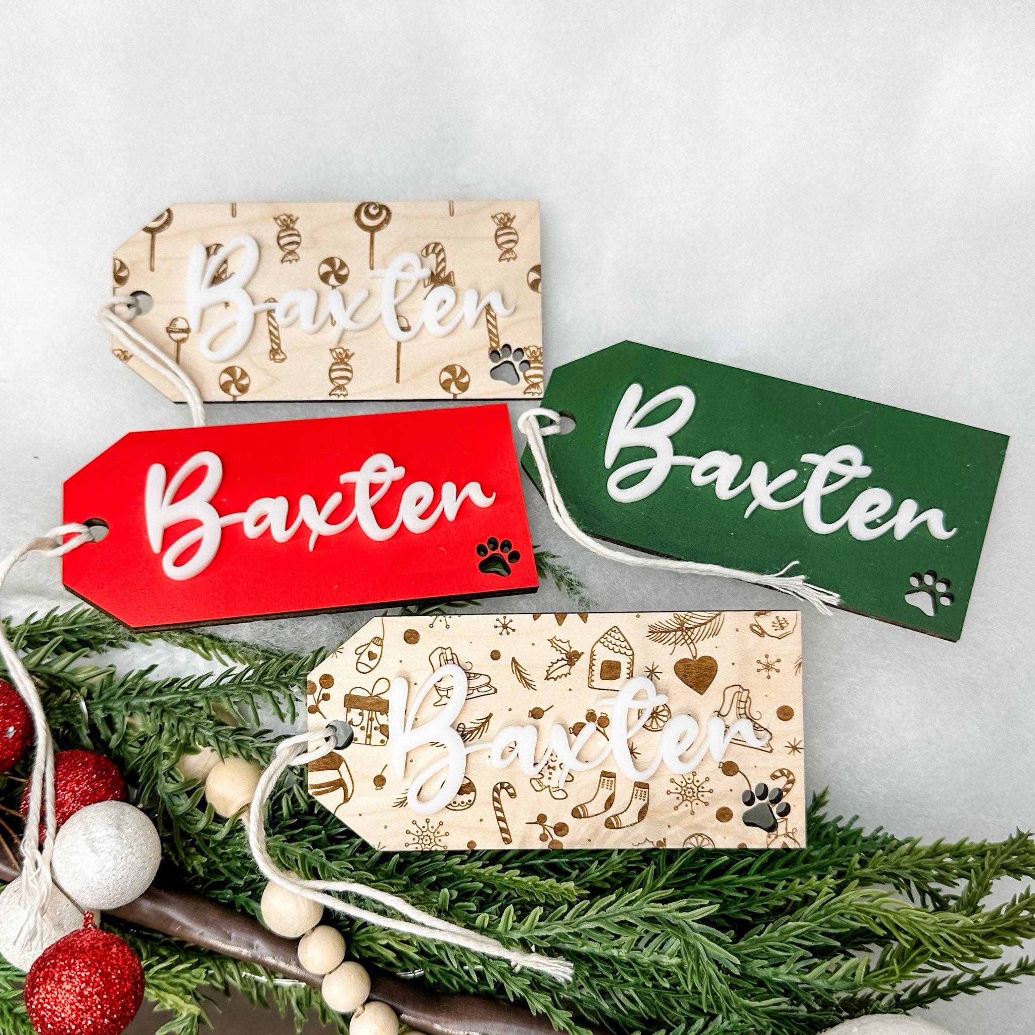 Festive Natural Christmas • 3D Wood & Acrylic Stocking Tags