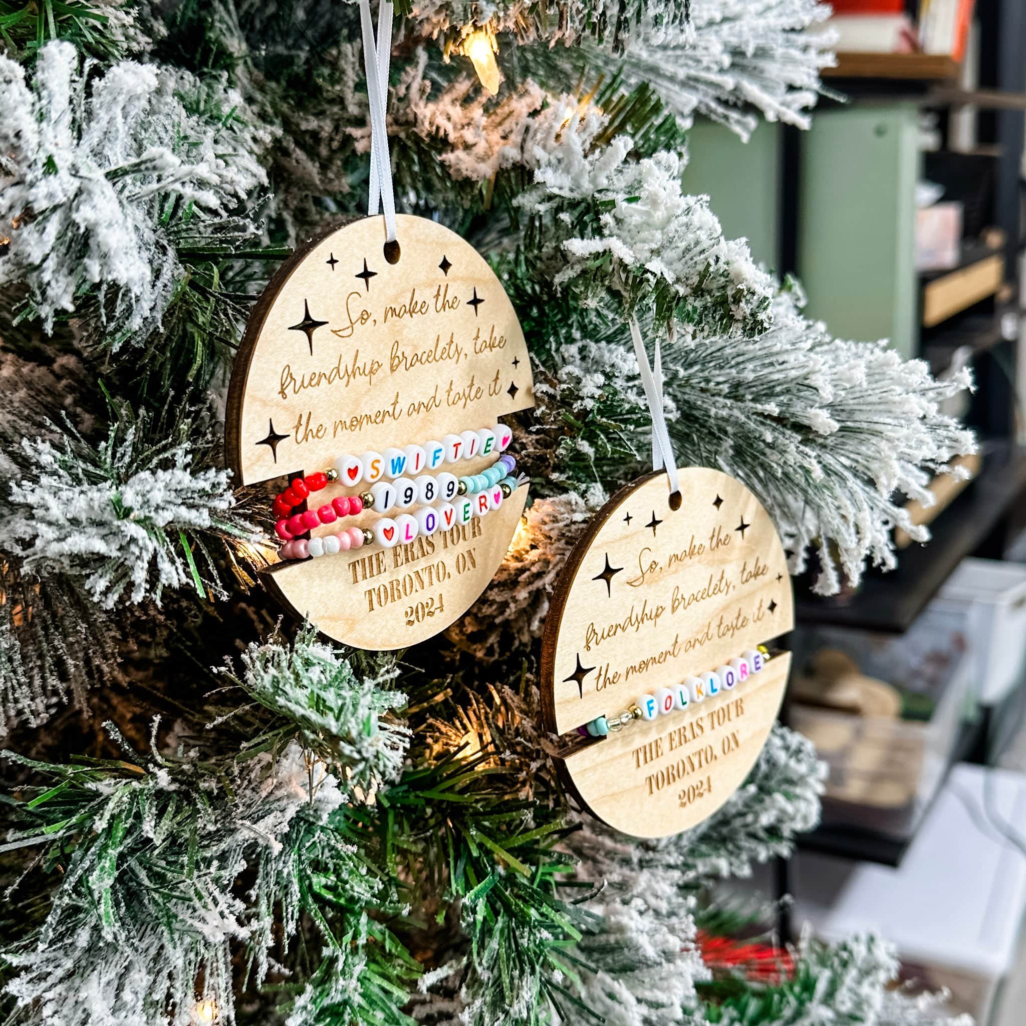 Friendship Bracelet Ornaments | Engraved Wood Ornaments