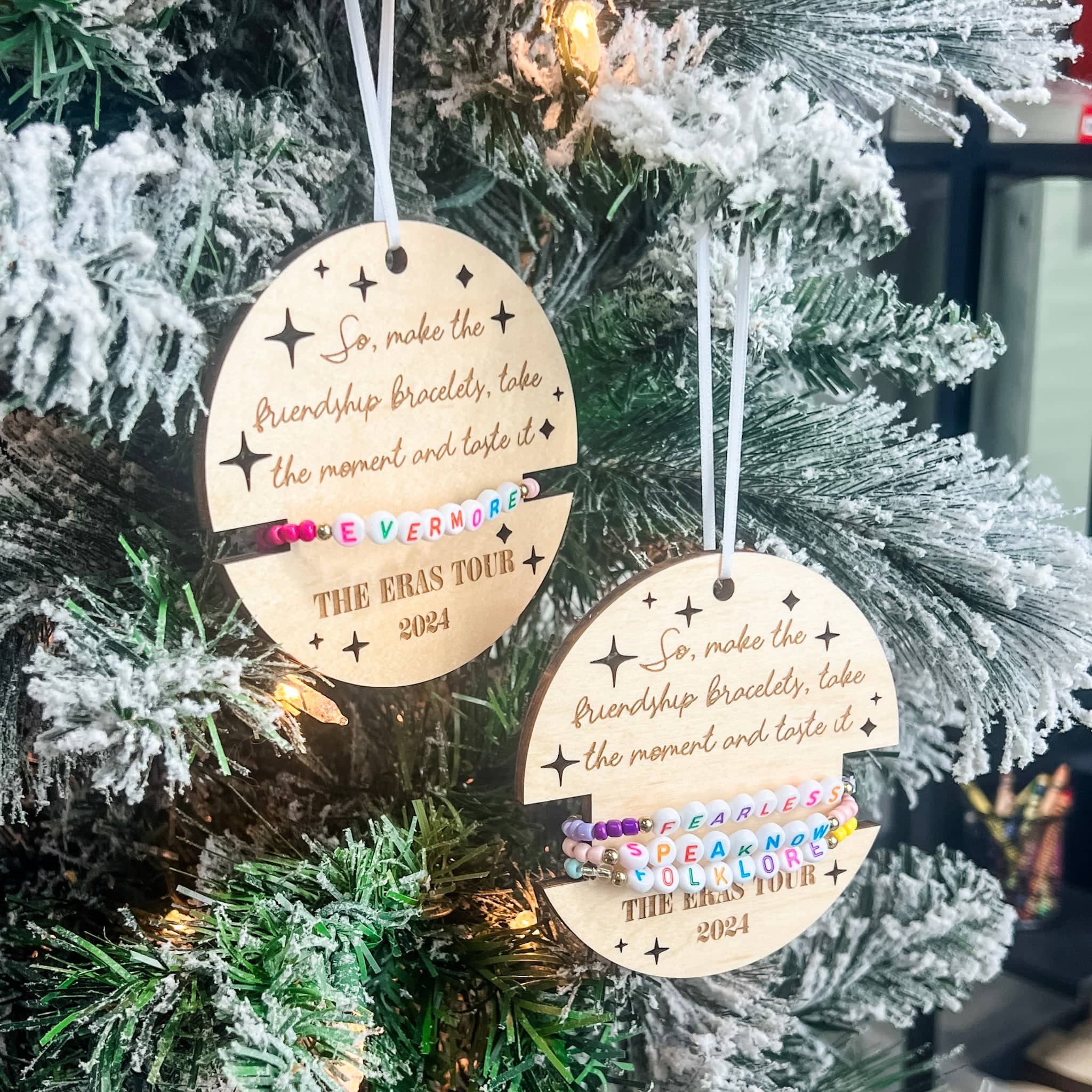 Friendship Bracelet Ornaments | Engraved Wood Ornaments