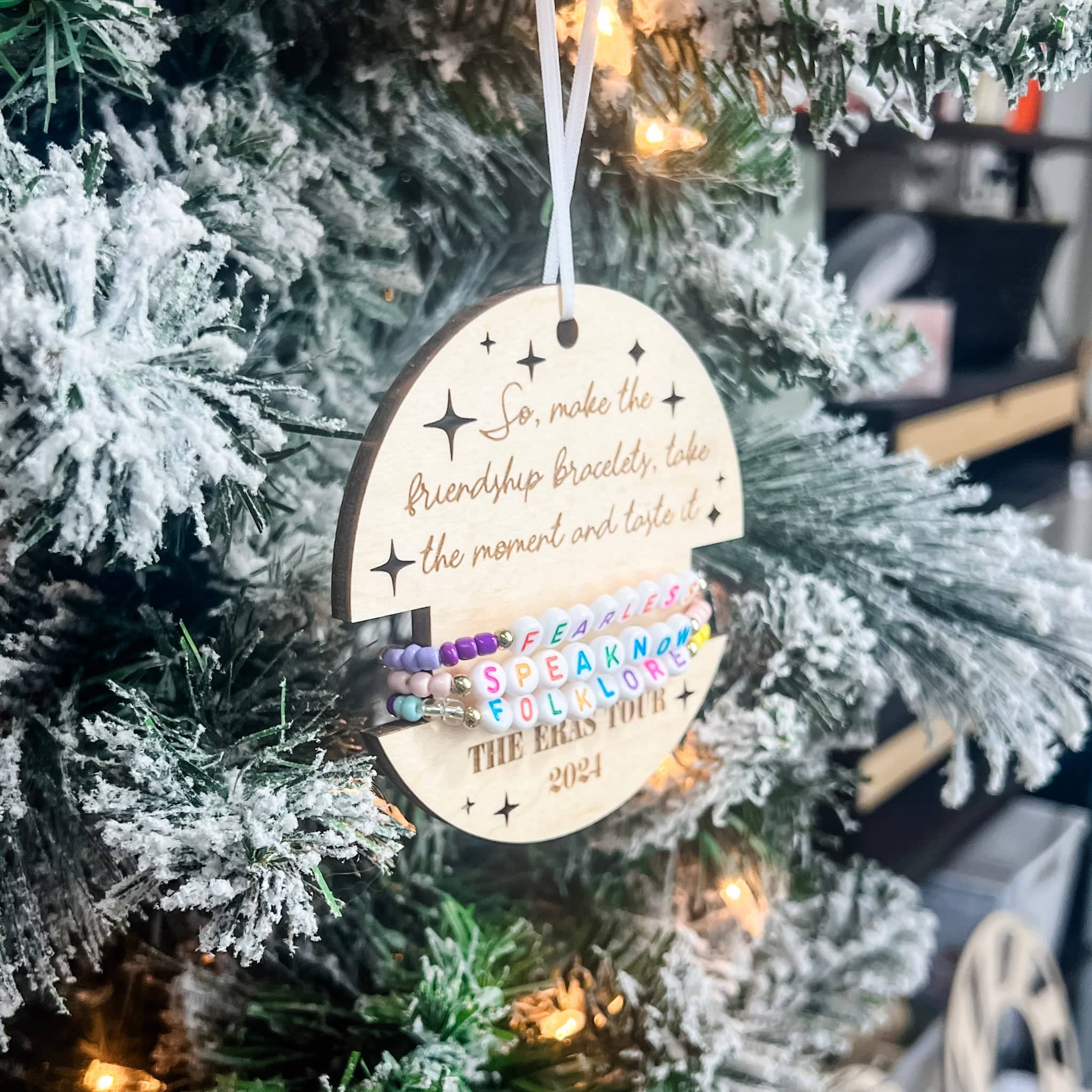 Friendship Bracelet Ornaments | Engraved Wood Ornaments