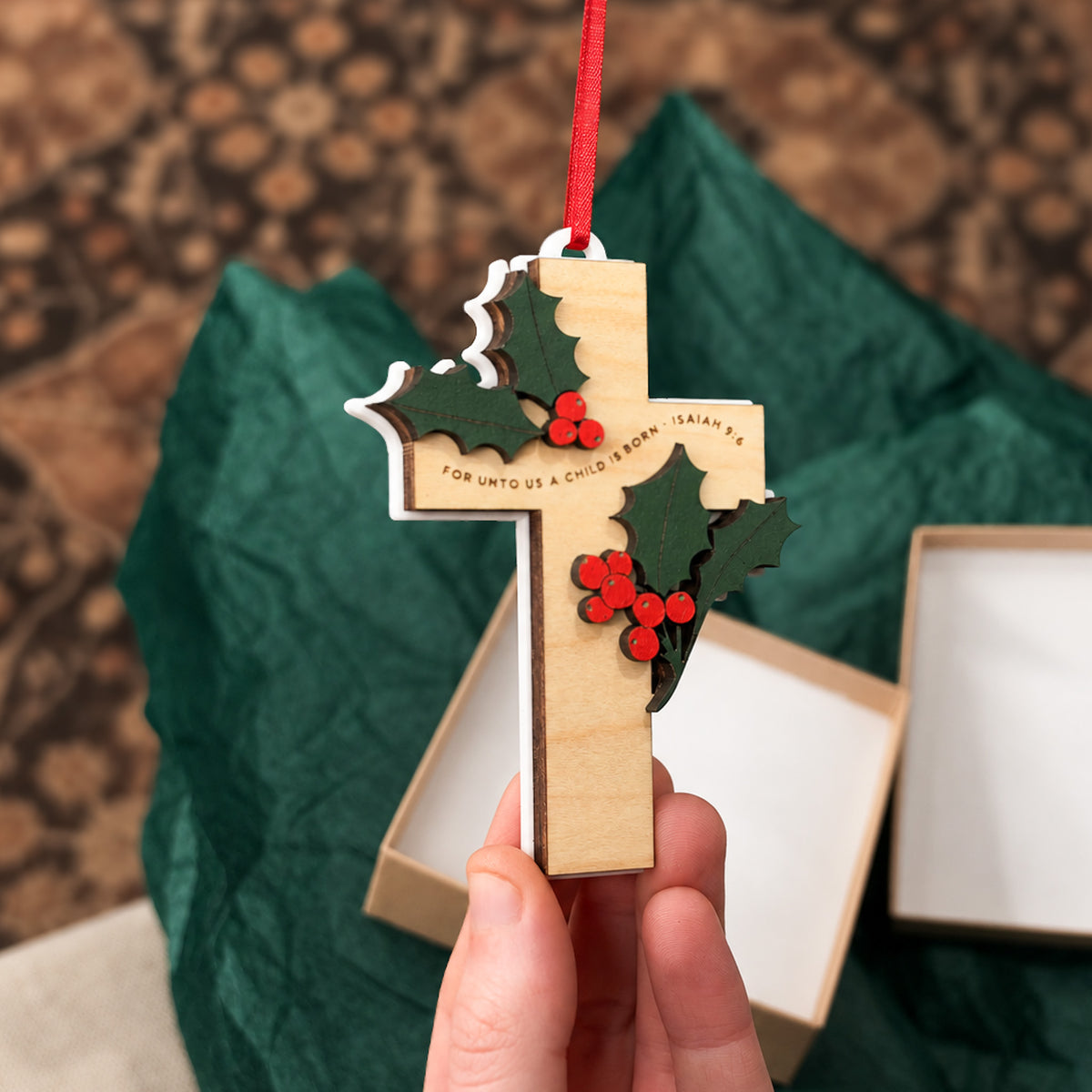 Holly Cross Ornament