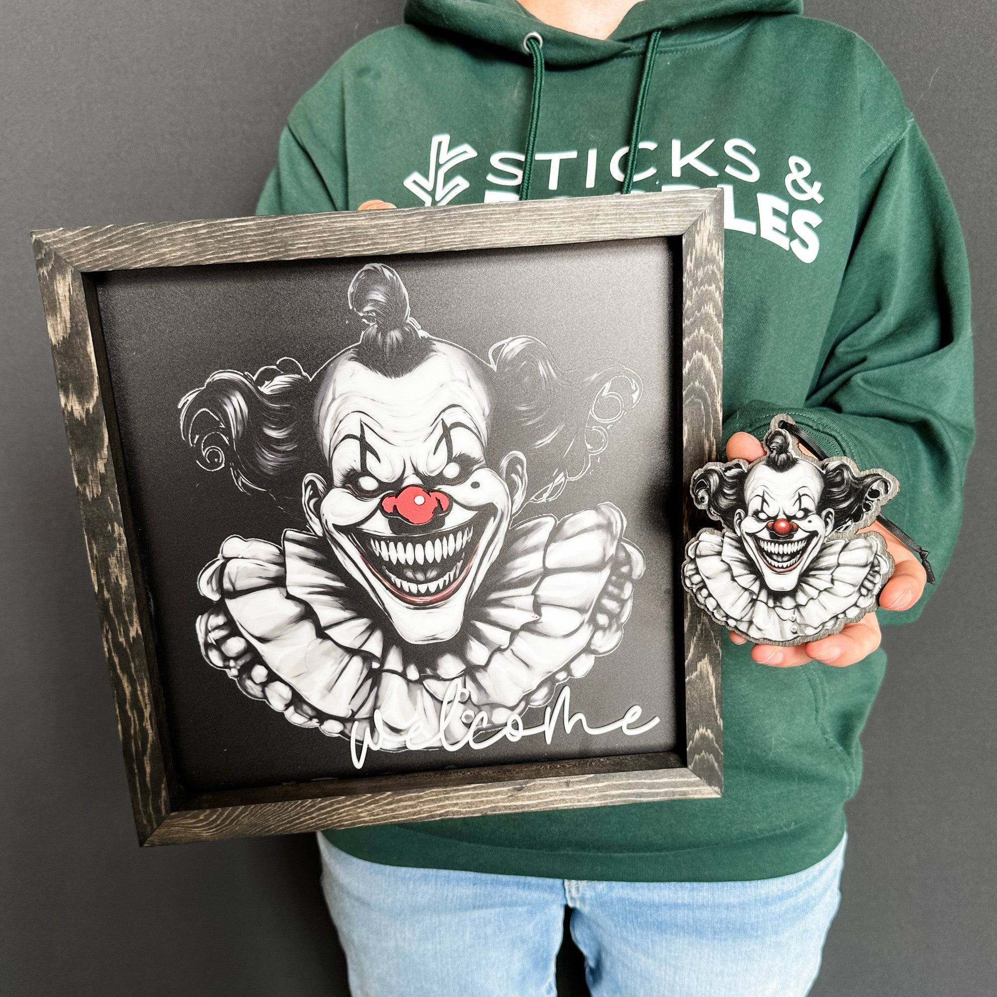 Horror Clown • Acrylic Ornament or Sign • For Halloween Decorations