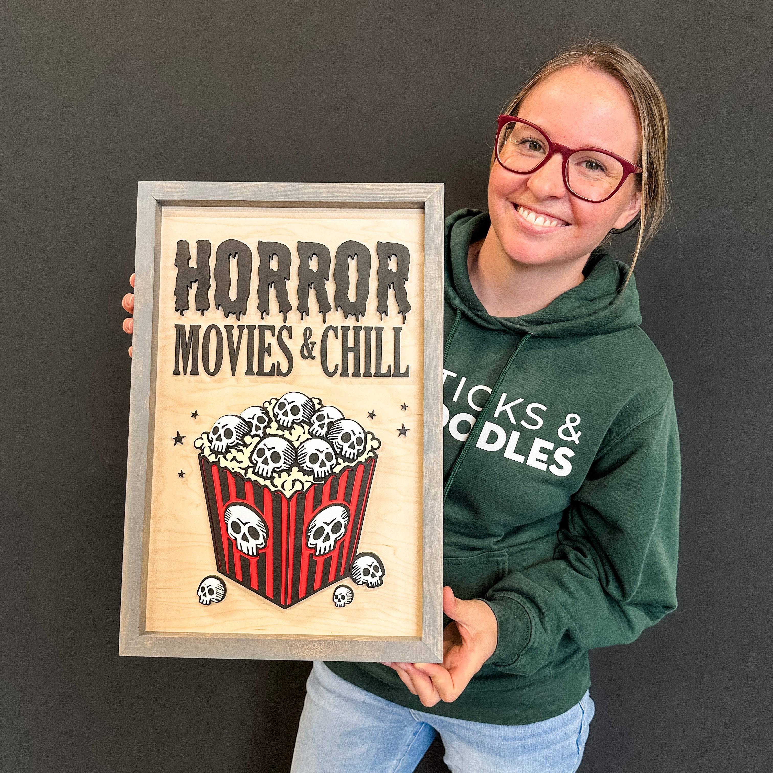 Horror Movies & Chill • Layered Wood & Acrylic Sign • For Halloween and Horror Fans