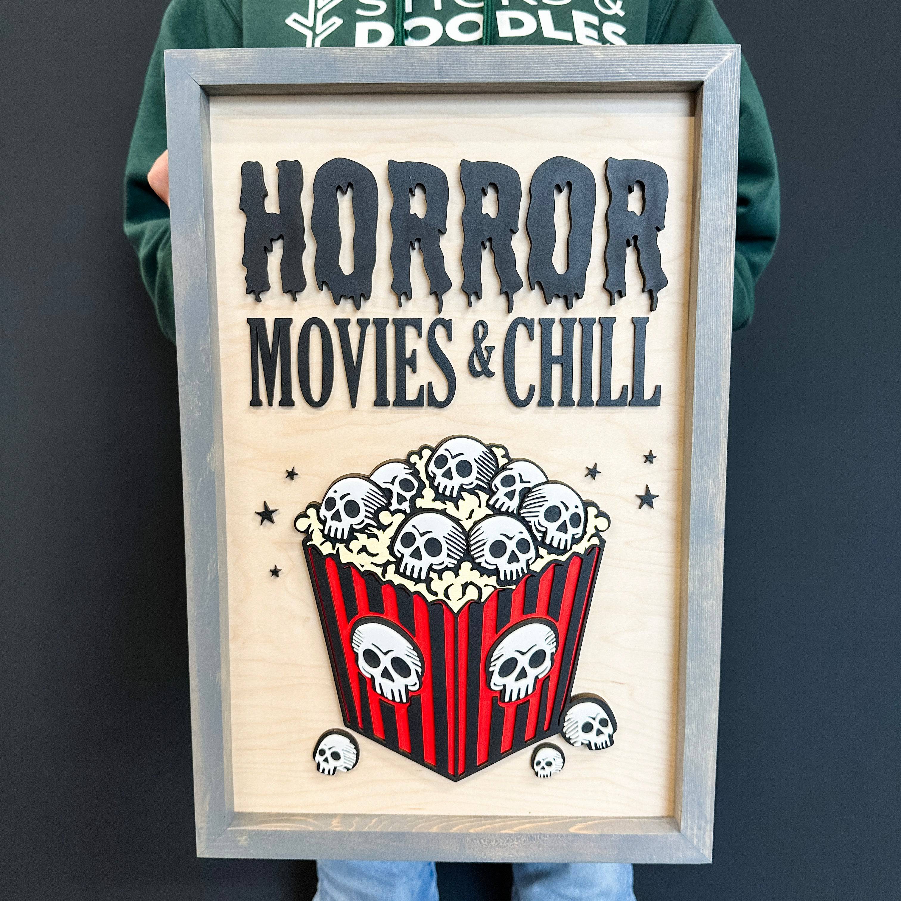 Horror Movies & Chill • Layered Wood & Acrylic Sign • For Halloween and Horror Fans