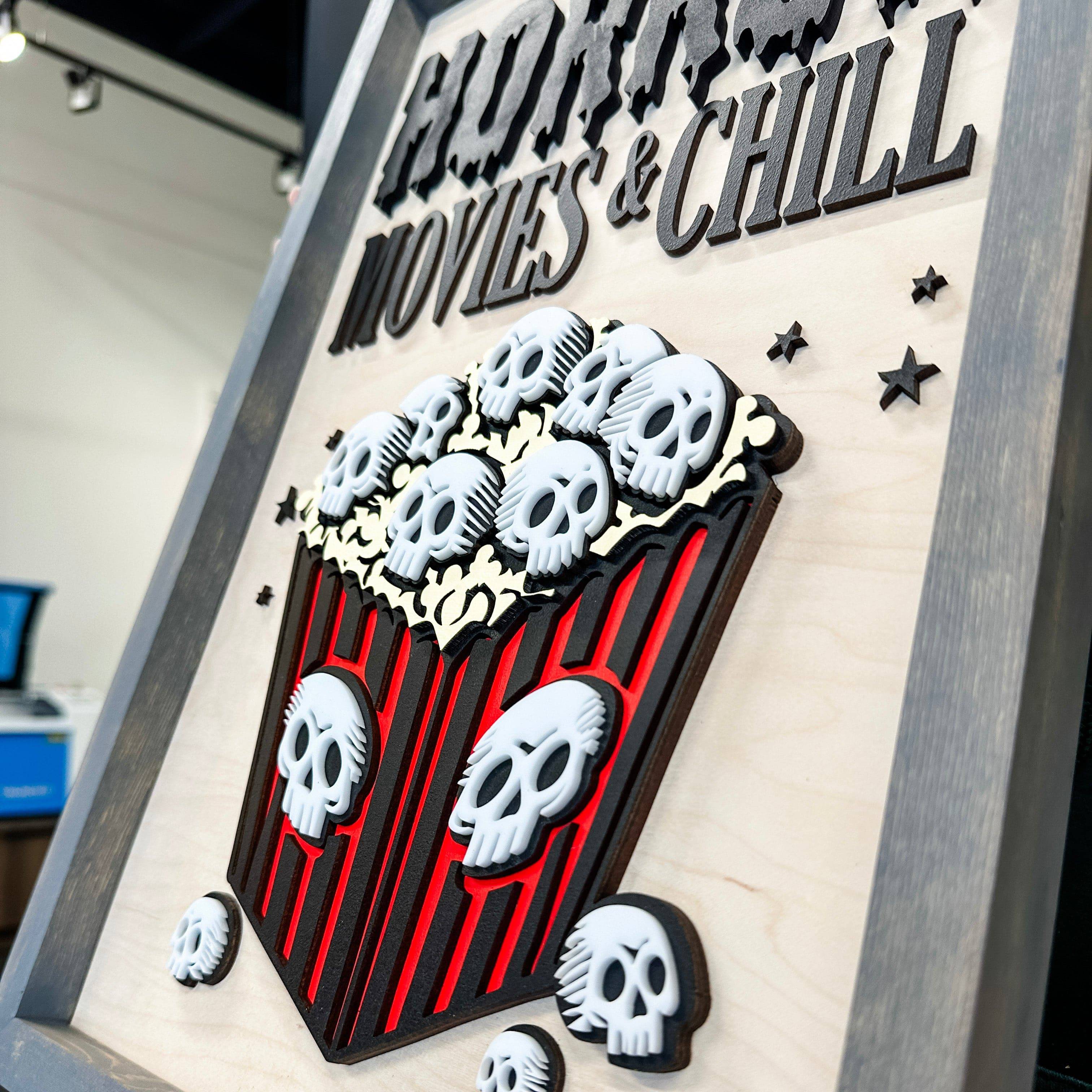 Horror Movies & Chill • Layered Wood & Acrylic Sign • For Halloween and Horror Fans
