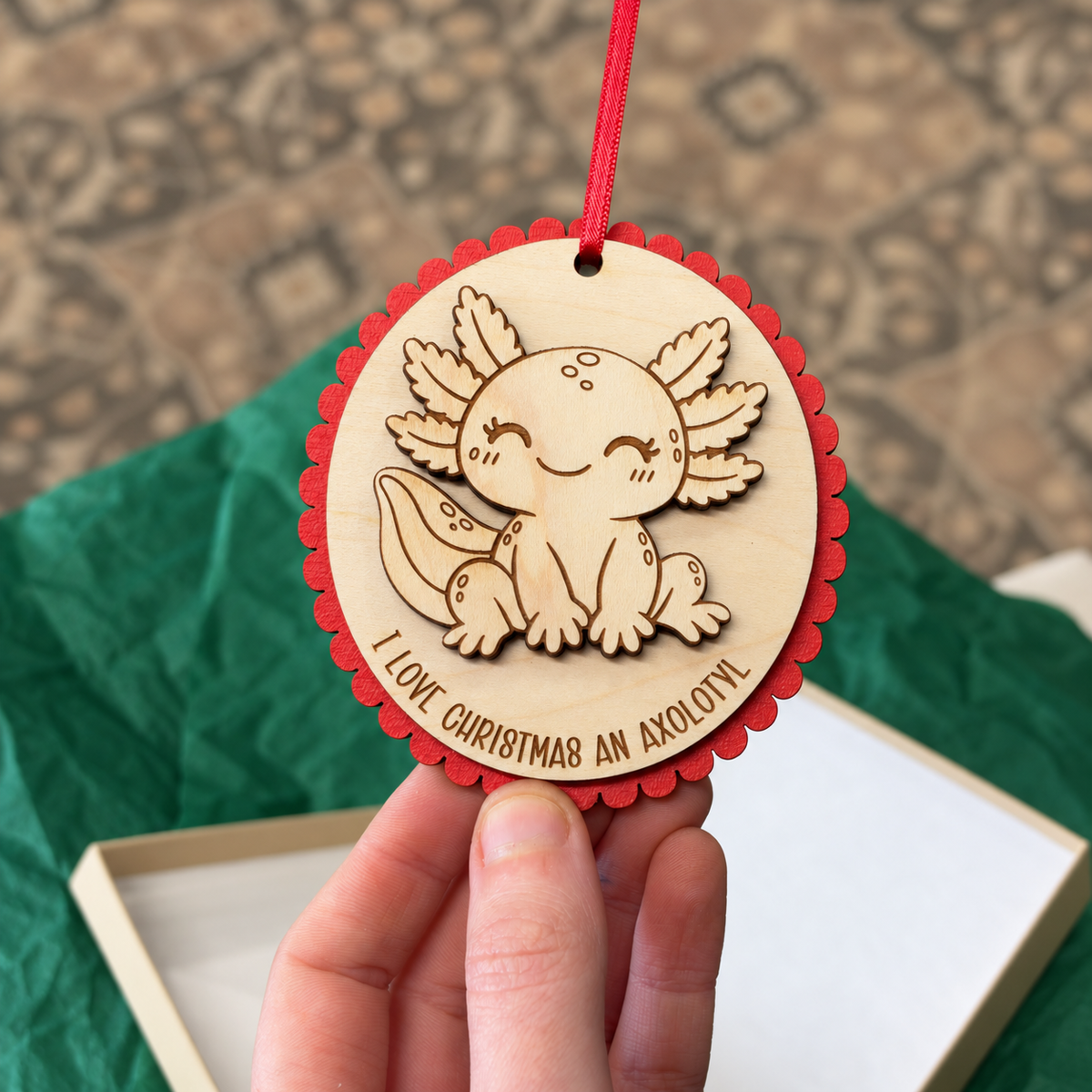 I Love Christmas an Axolotl Ornament