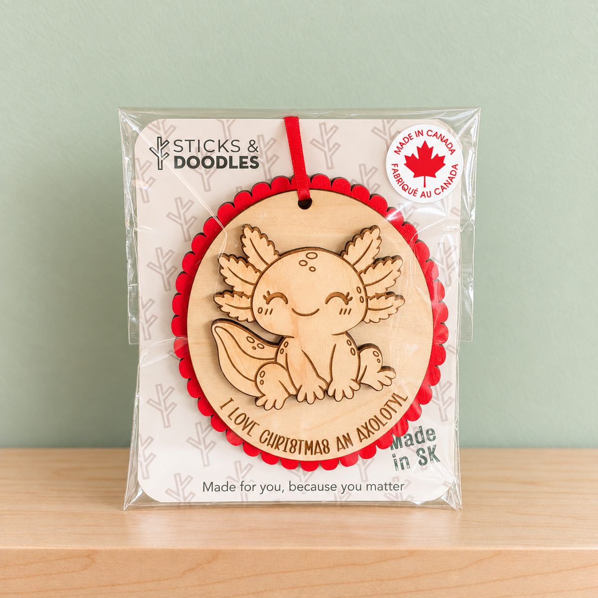 I Love Christmas an Axolotl Ornament