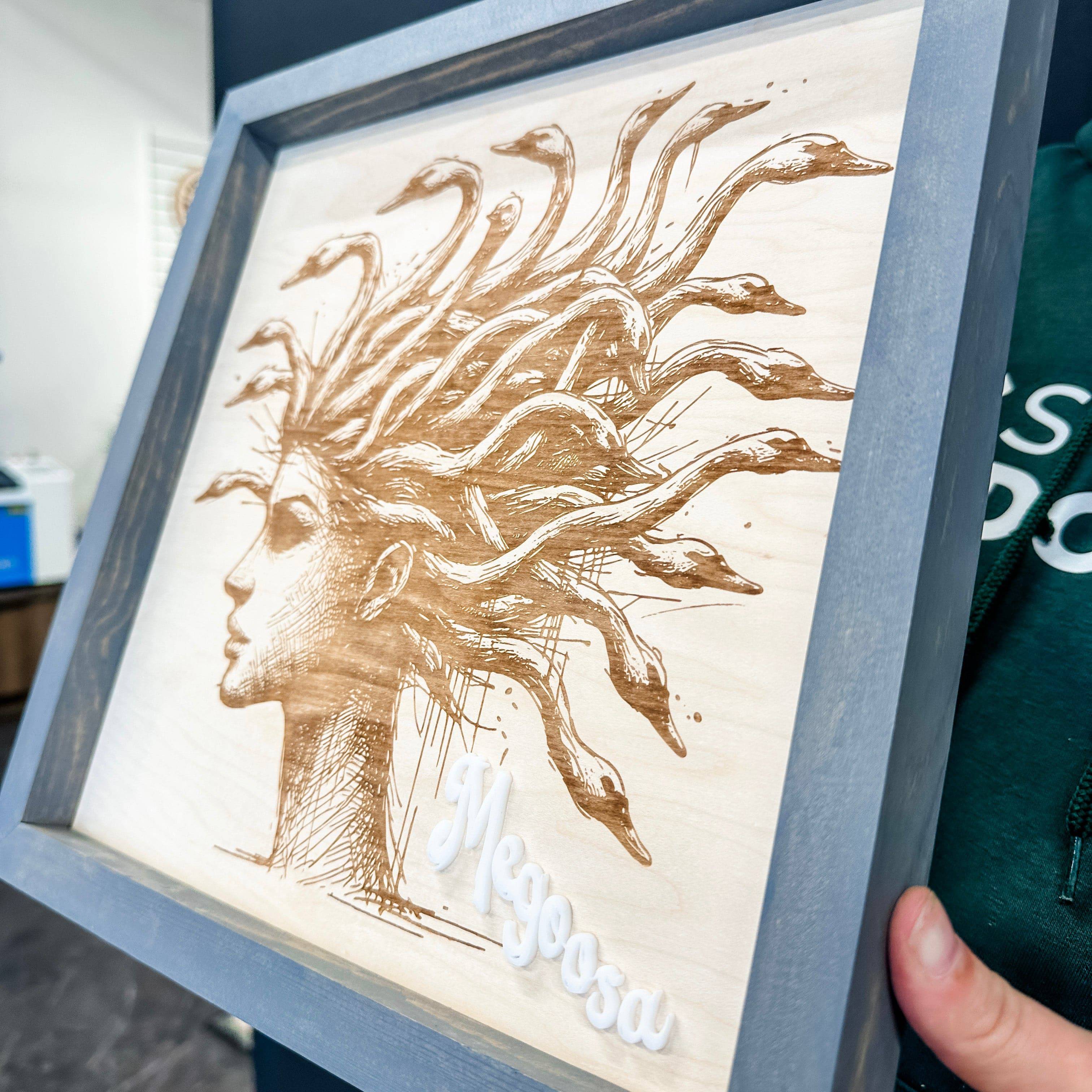 MEGOOSA • Engraved Wood Artwork • For Halloween & Prairie Pride