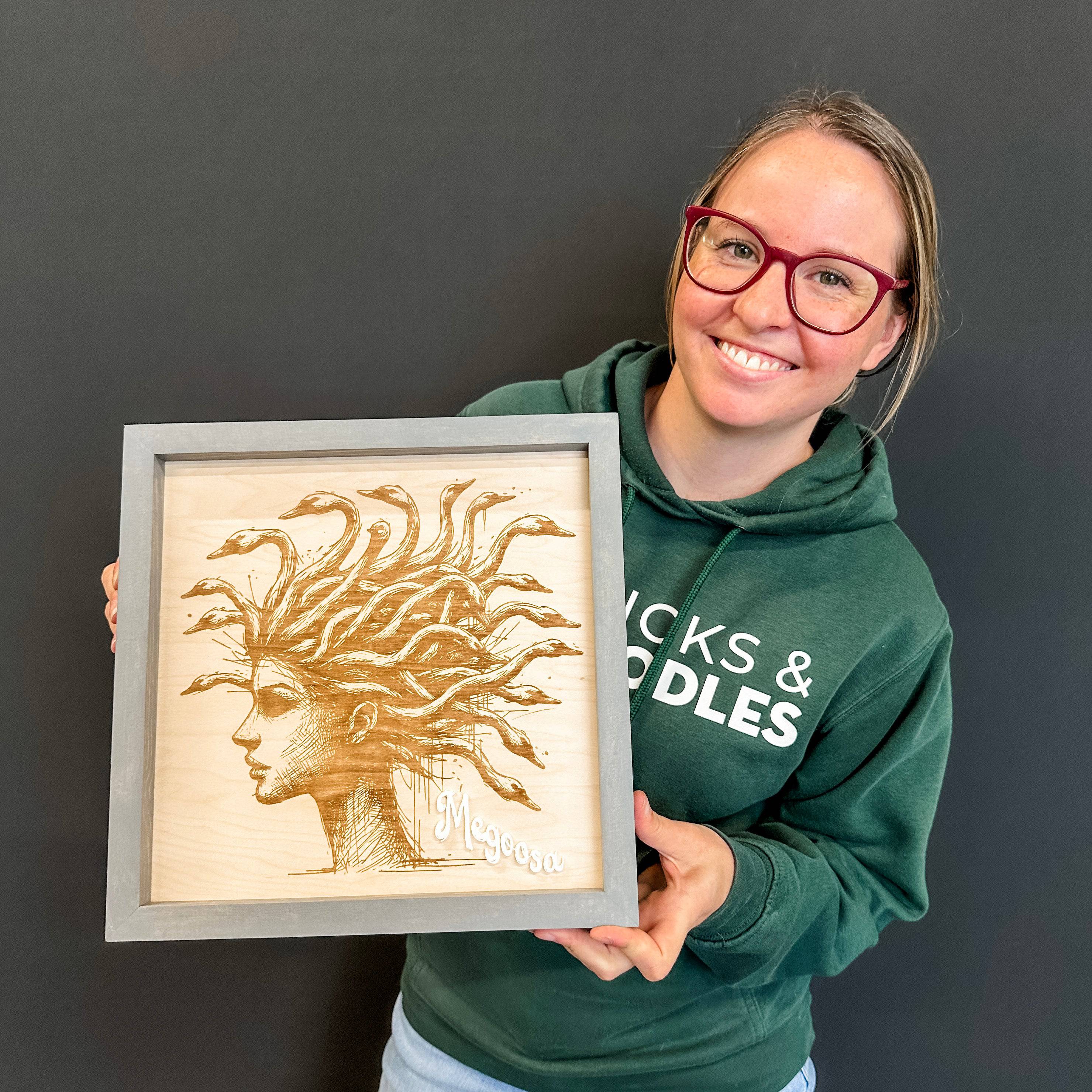 MEGOOSA • Engraved Wood Artwork • For Halloween & Prairie Pride