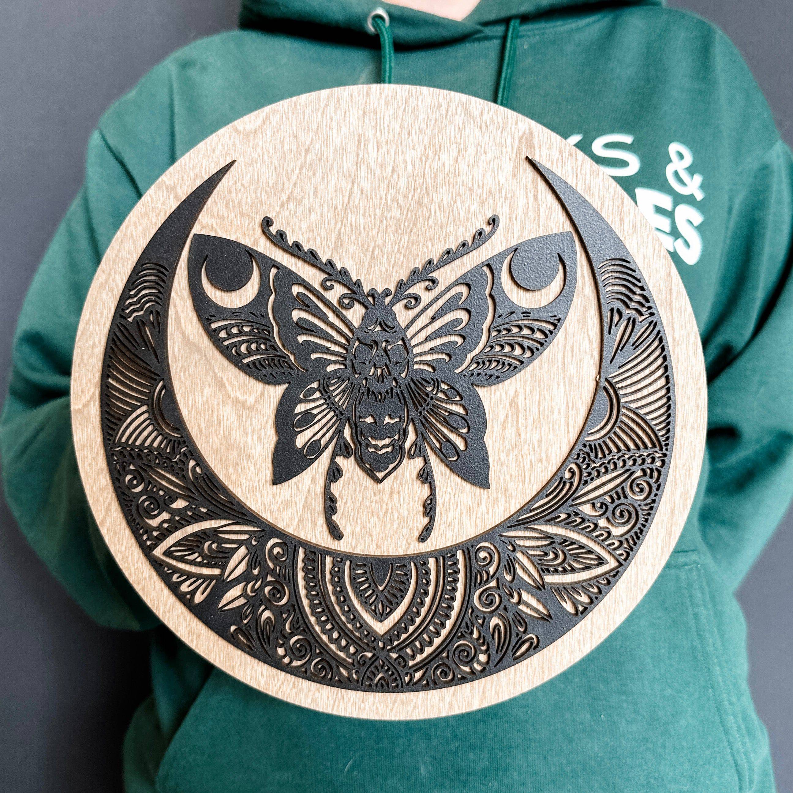 Moon Moth • Layered Wood Mini Sign • For Gothic Decor & Halloween