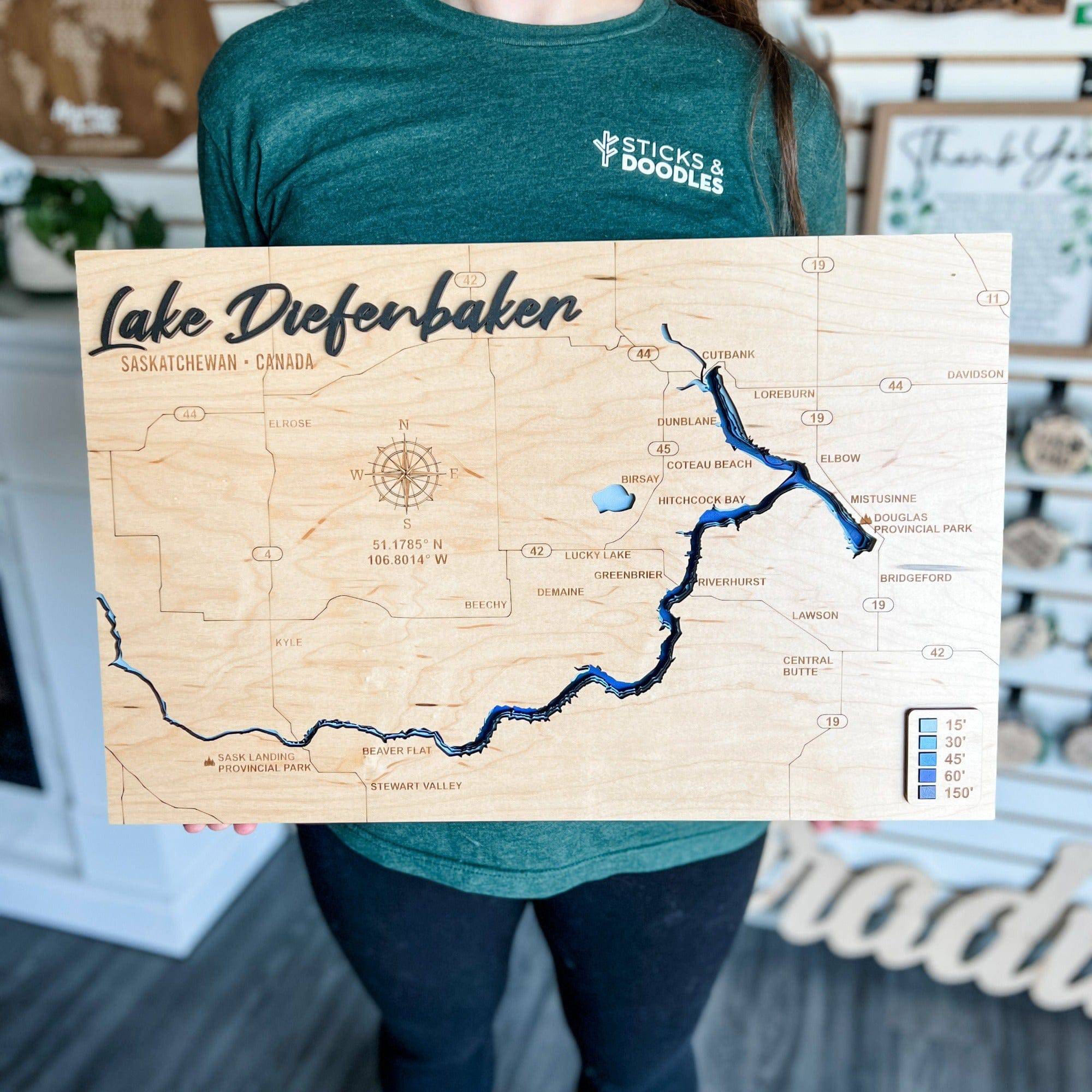 Multilayer Wood Saskatchewan Lake Depth Maps (10+ to Choose From!) - Sticks & Doodles