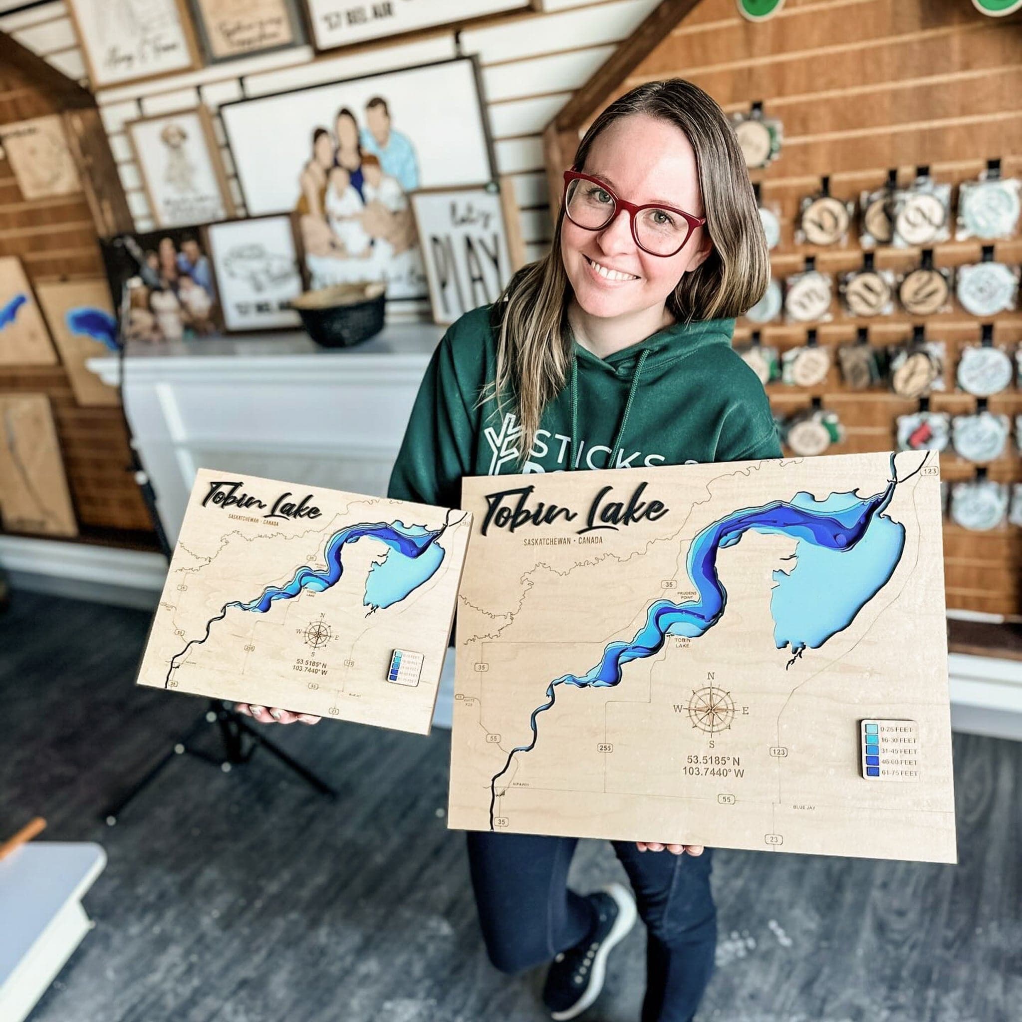 Multilayer Wood Saskatchewan Lake Depth Maps (10+ to Choose From!) - Sticks & Doodles