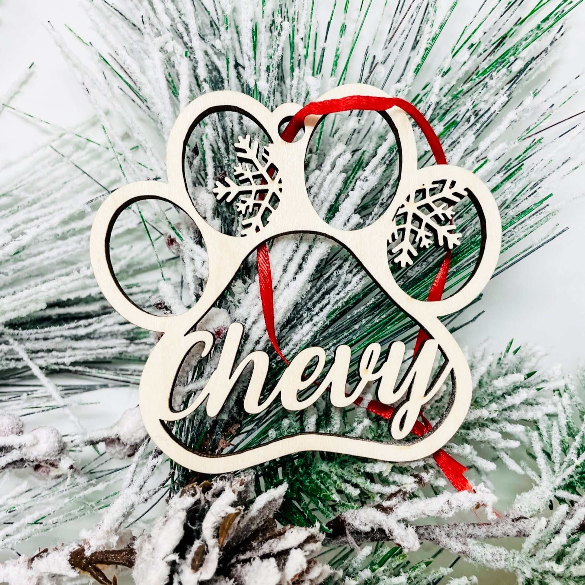 Personalized Paw Print Wooden Ornament - Sticks & Doodles