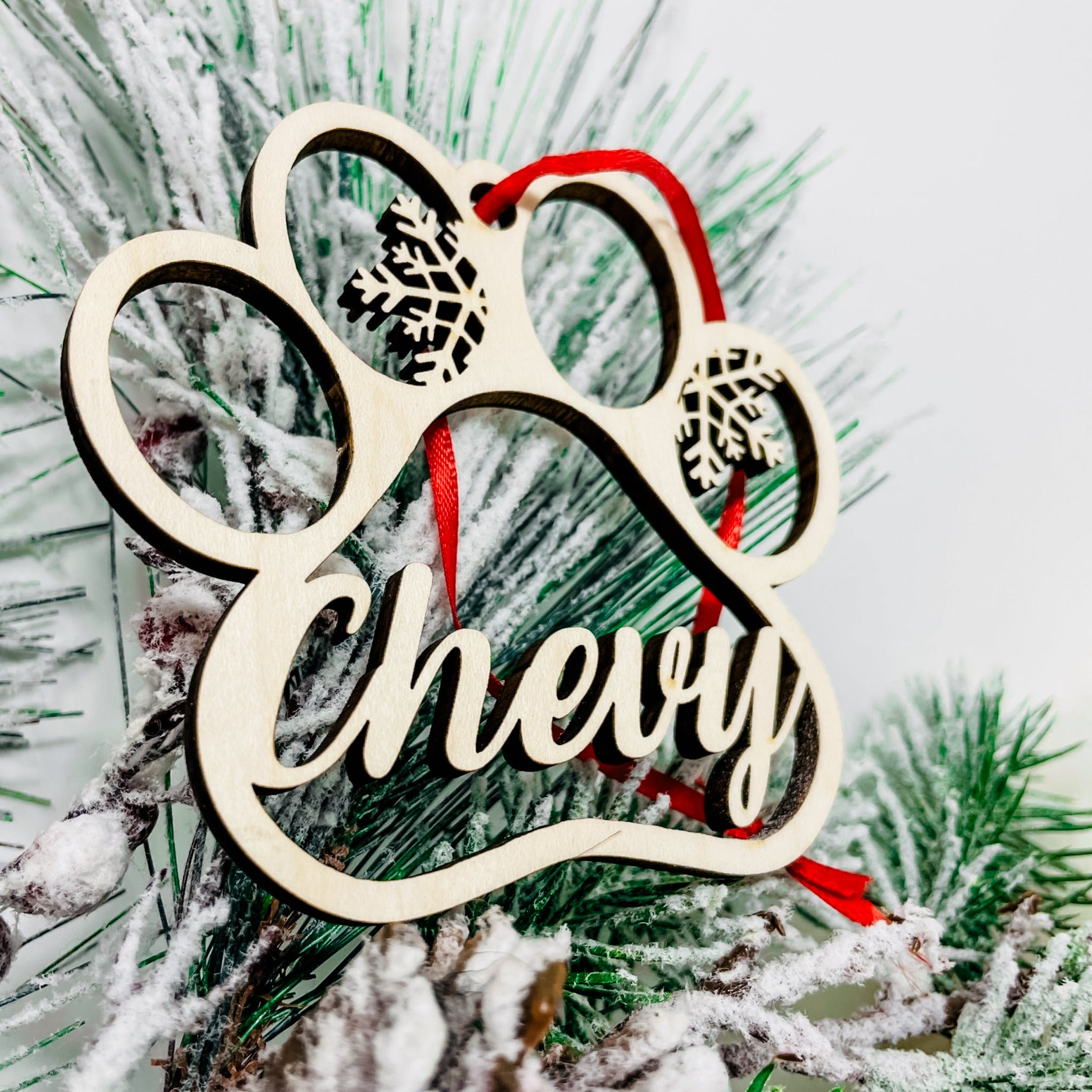 Personalized Paw Print Wooden Ornament | Sticks & Doodles