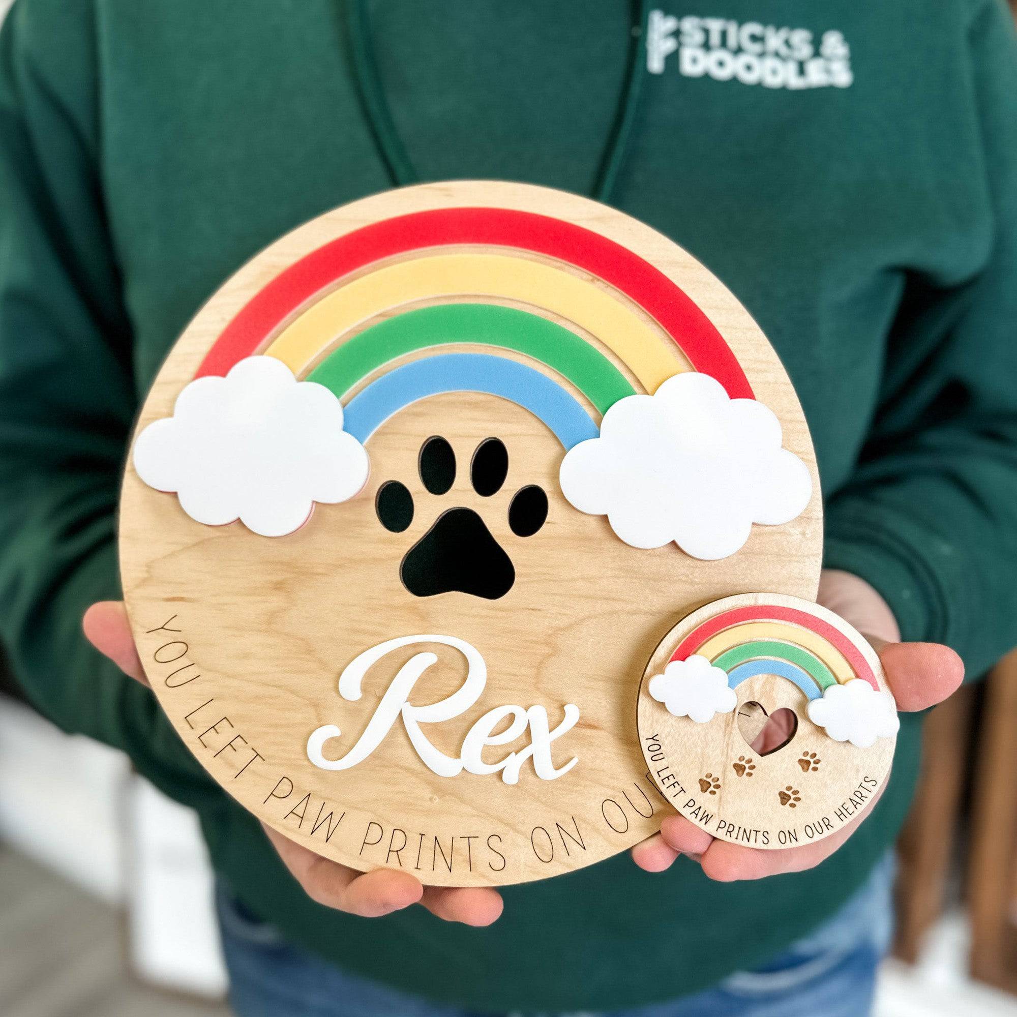 Rainbow Bridge Pet Loss | 3D Wood & Acrylic Ornament, Magnet, or Mini Sign