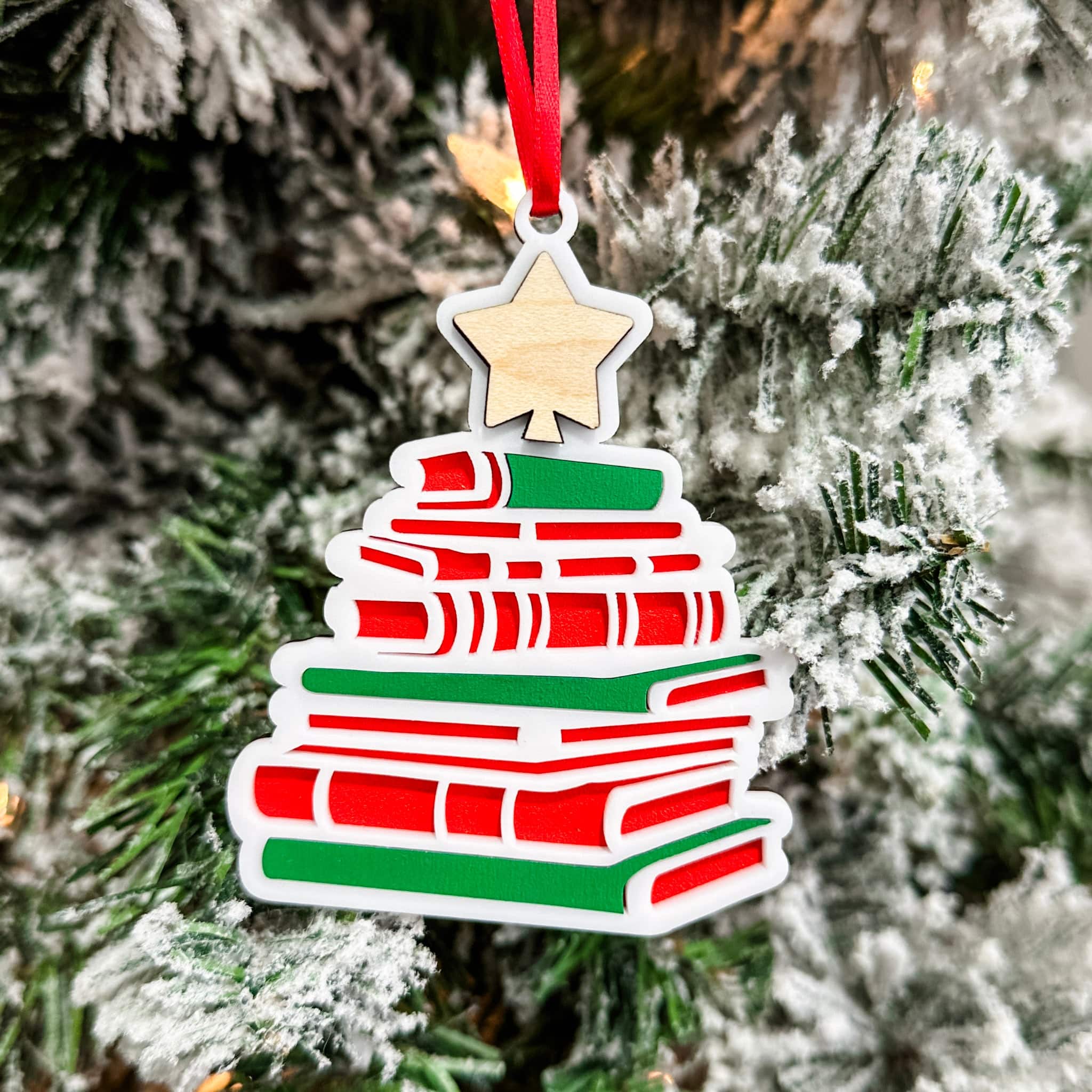 Reading Book Christmas Tree • 3D Wood & Acrylic Ornament