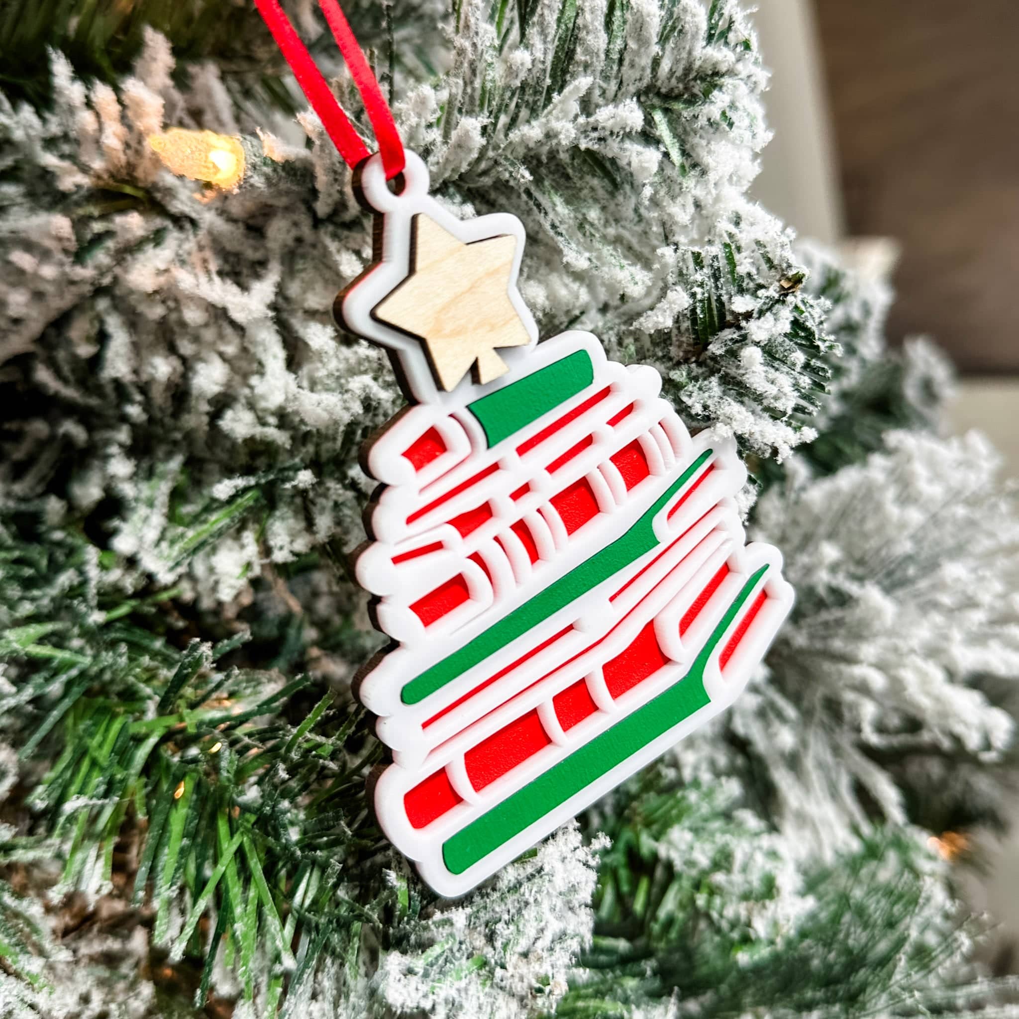 Reading Book Christmas Tree • 3D Wood & Acrylic Ornament