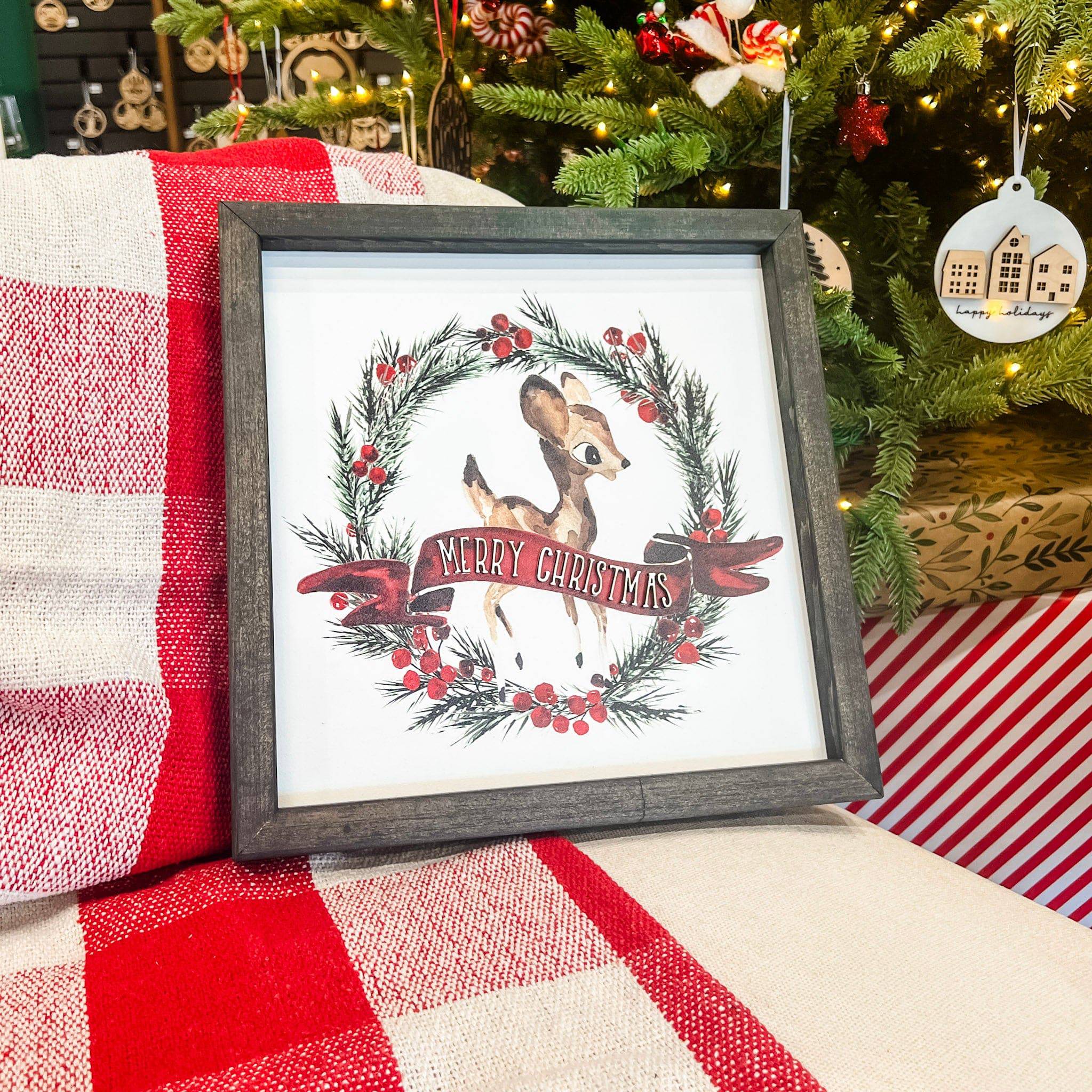 Reindeer Wreath • Wood Mini Sign