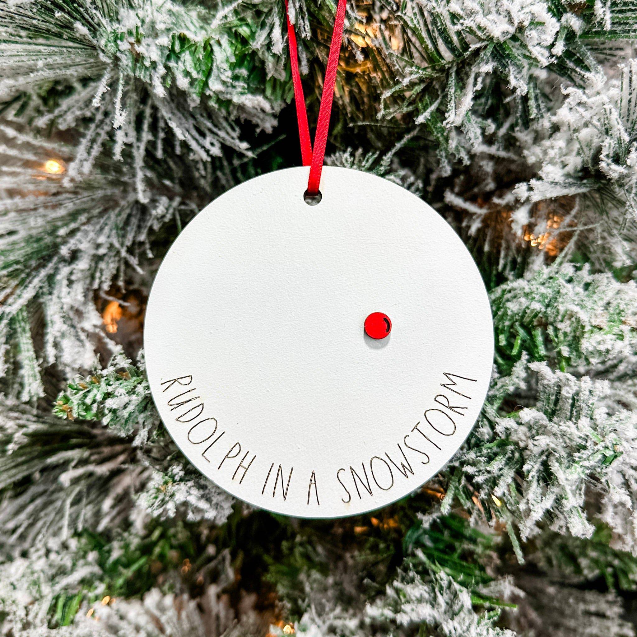 Rudolph in a Snowstorm • 3D Wood Ornament