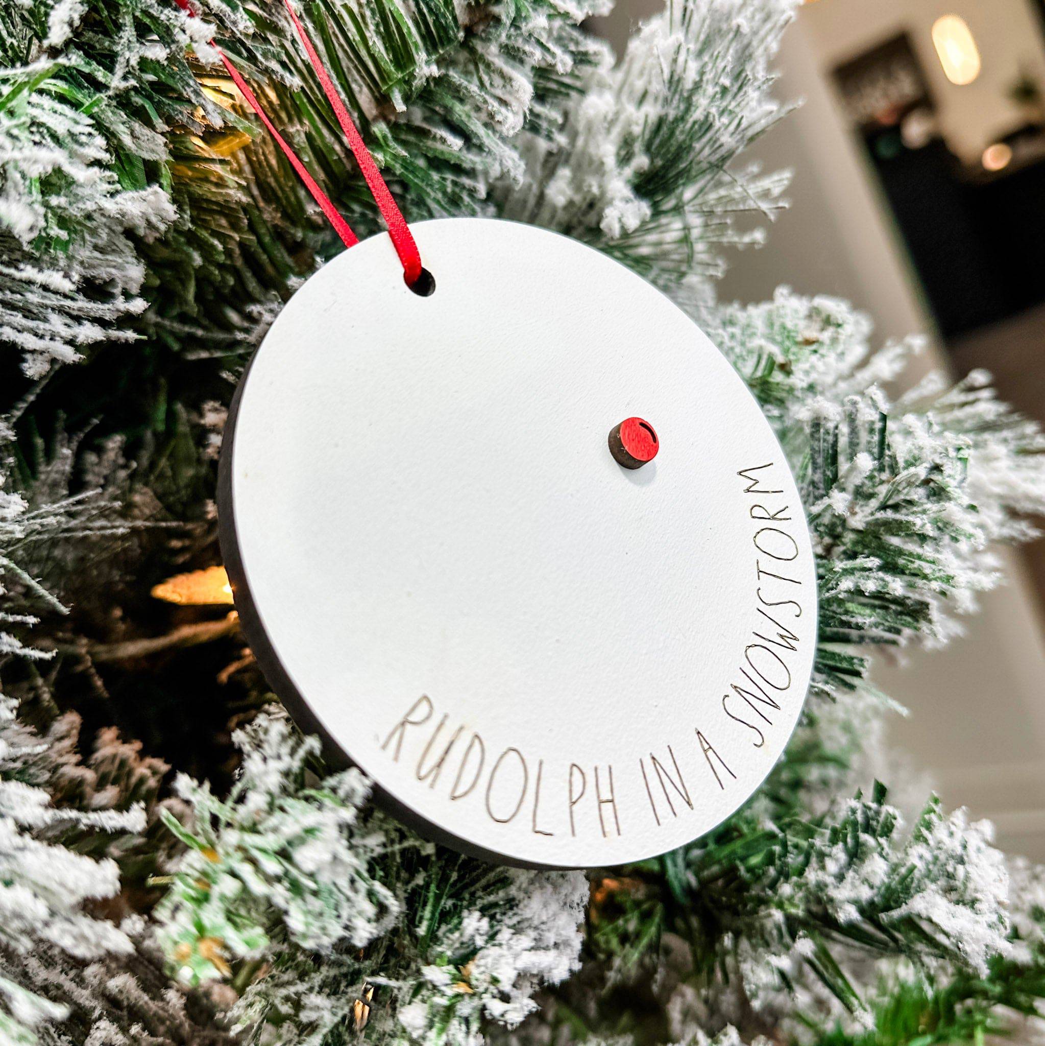 Rudolph in a Snowstorm • 3D Wood Ornament