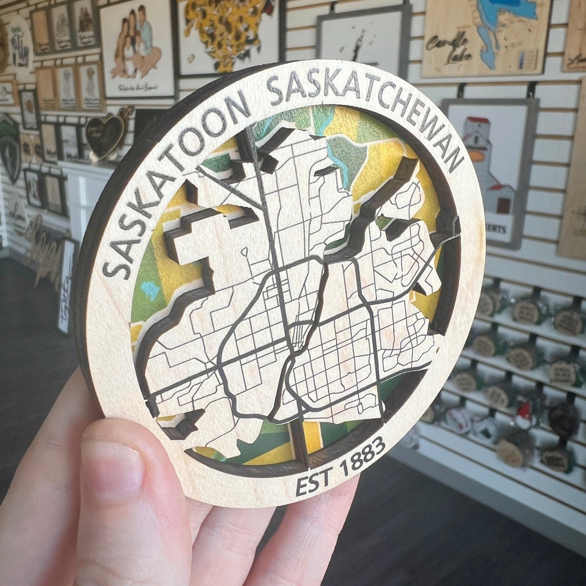 Saskatoon Patchwork Layered Collectors Ornaments / Magnets - Sticks & Doodles