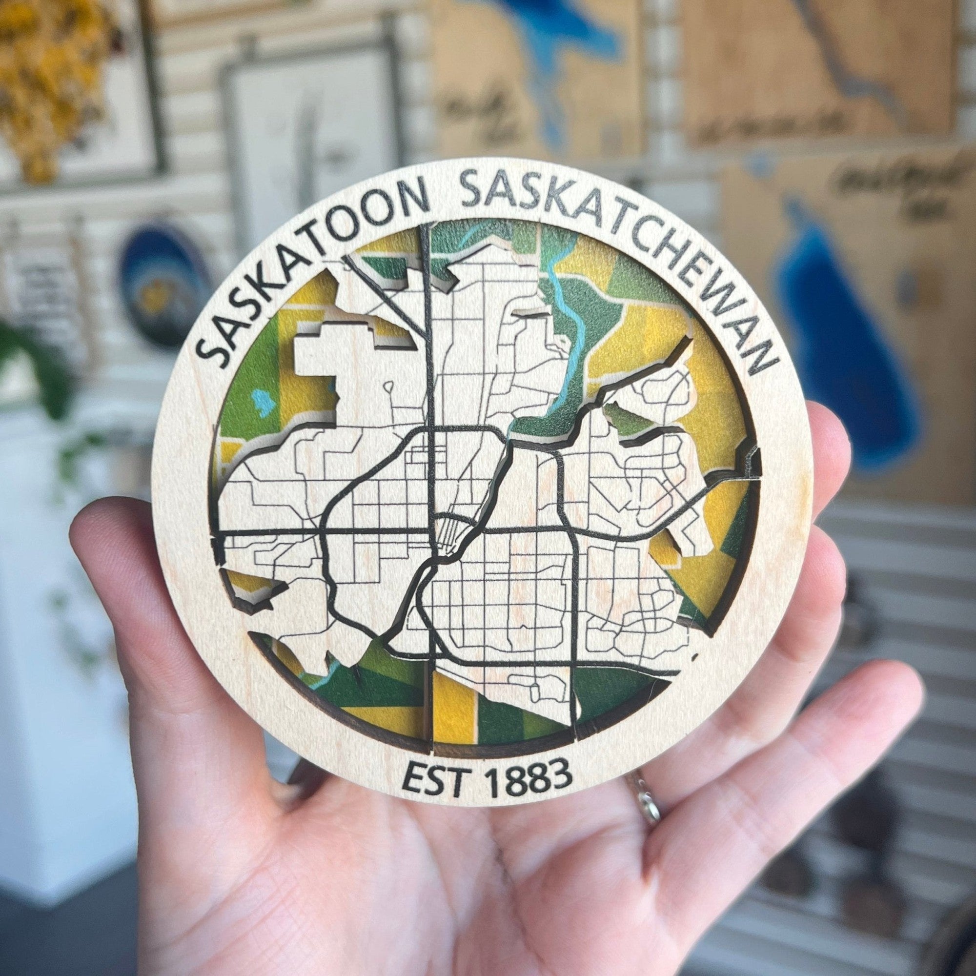 Saskatoon Patchwork Layered Collectors Ornaments / Magnets - Sticks & Doodles