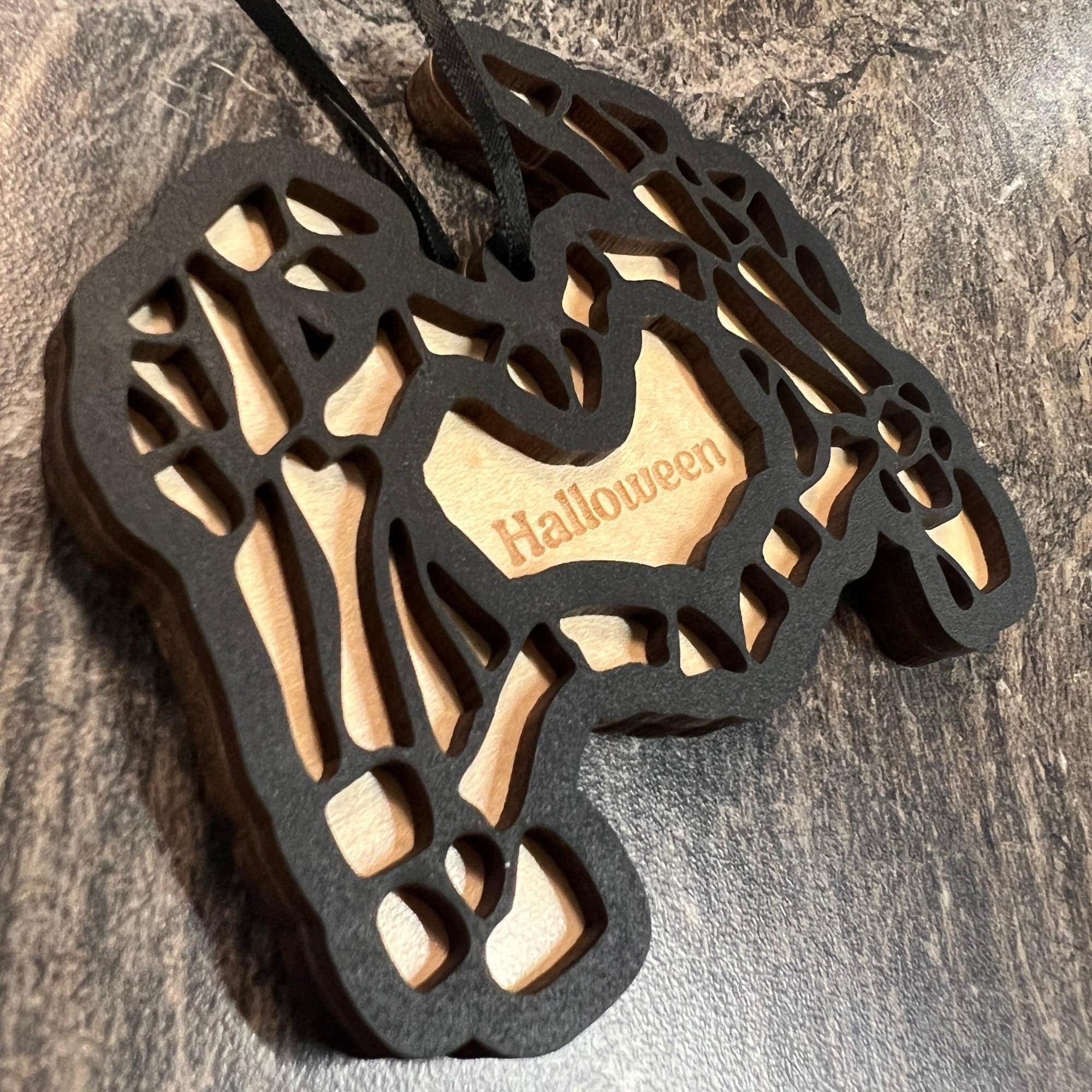 Skeleton I Love You • Layered Wooden Ornament • For Halloween