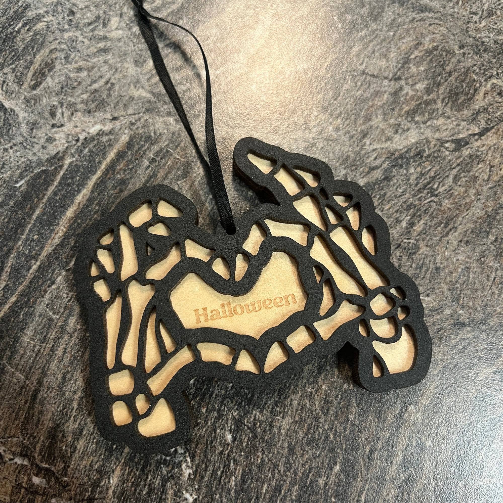 Skeleton I Love You • Layered Wooden Ornament • For Halloween