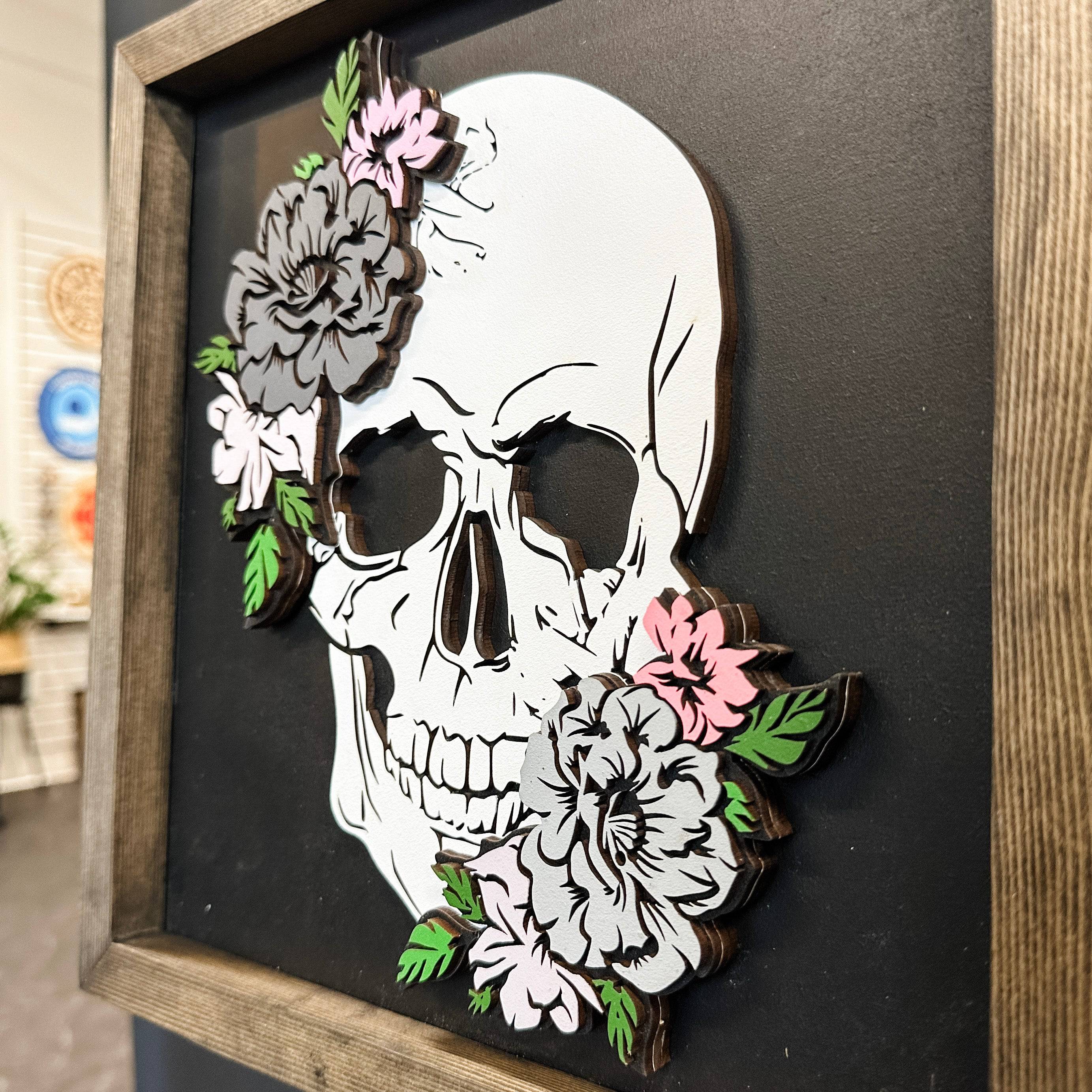 Skull & Petals | 3D Wood Artwork