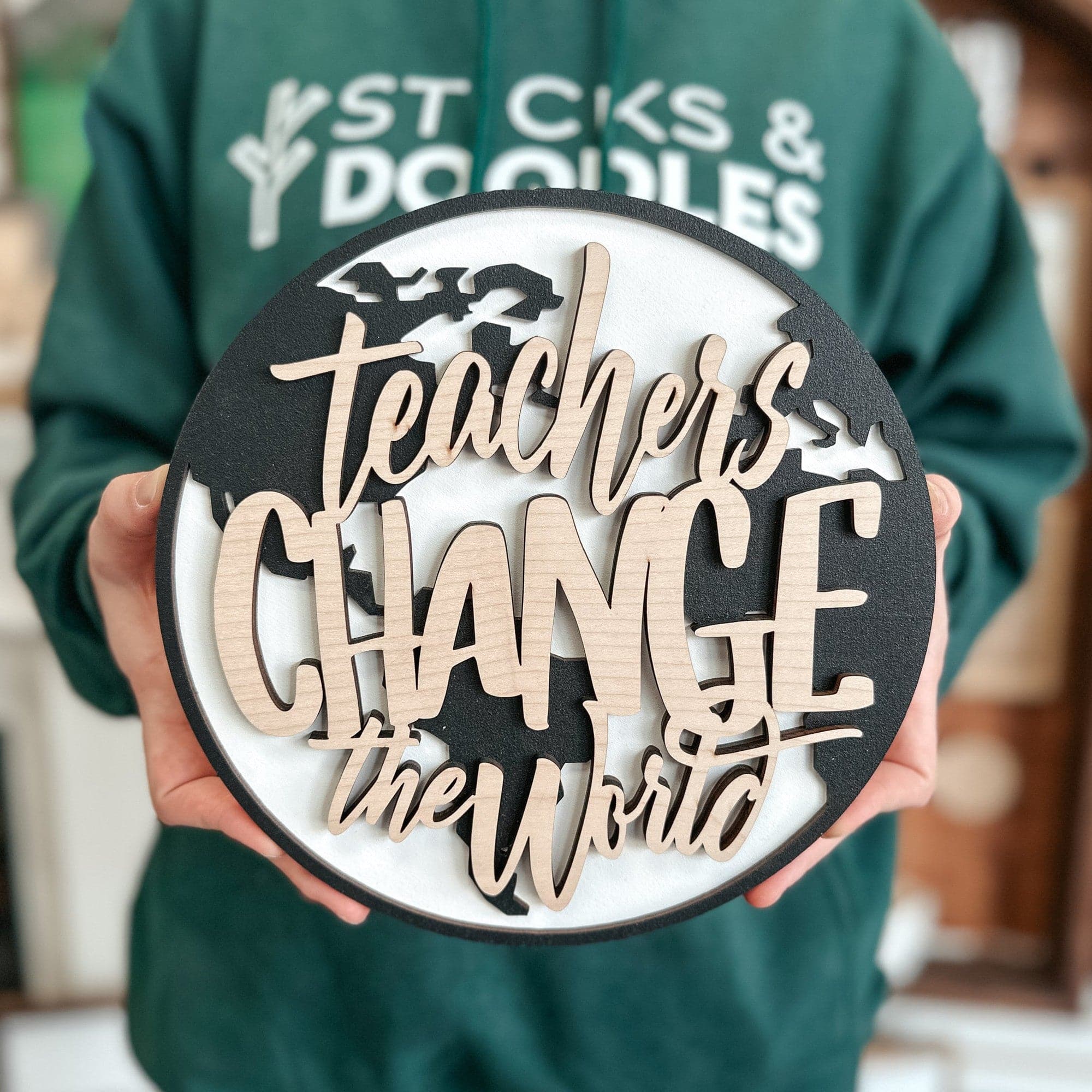 Teachers Change the World | 3D Wood Ornament, Magnet, or Mini Sign