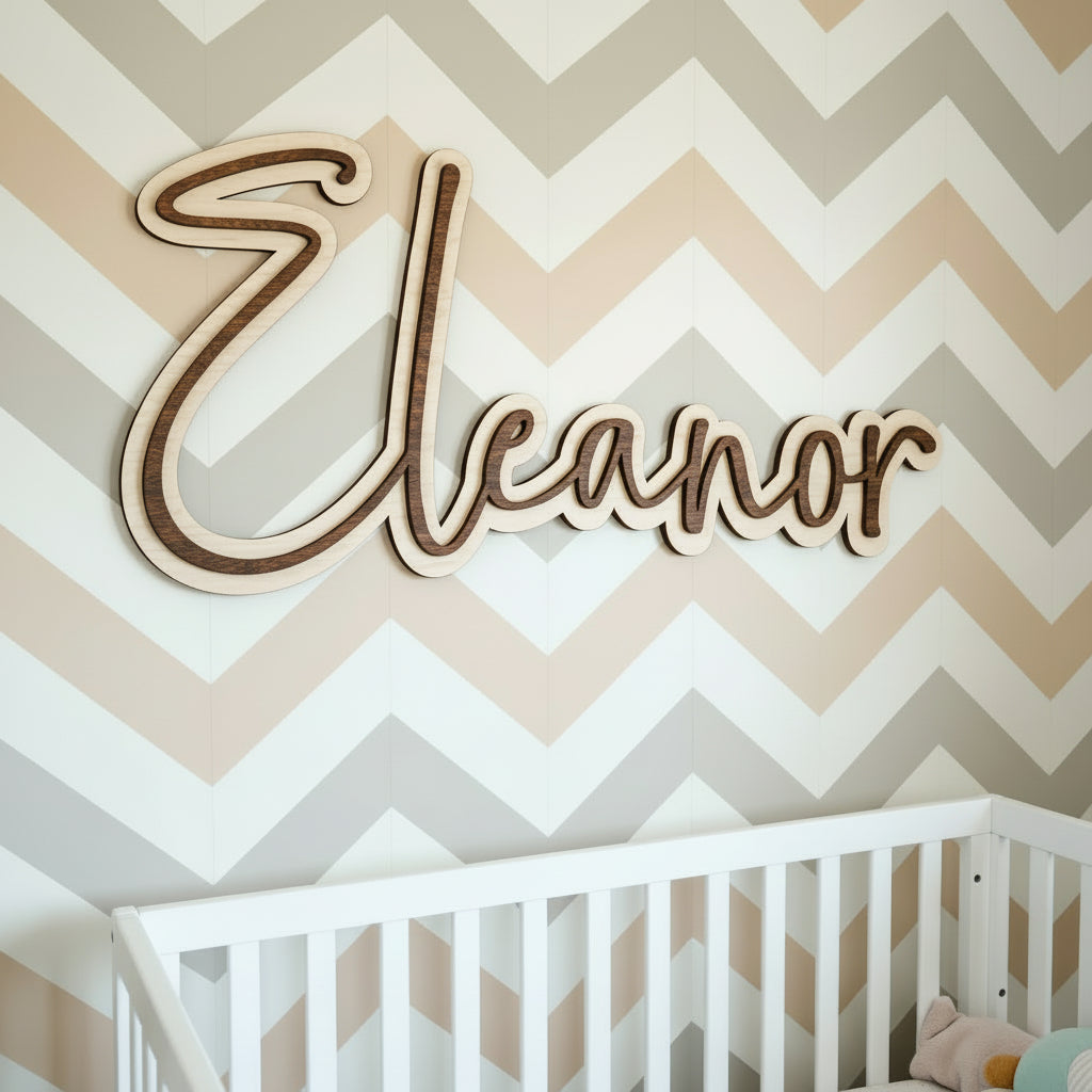 Layered Floating Wood Nursery Name Sign for Kids’ Rooms