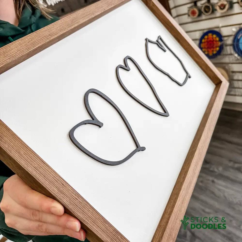 The Handwritten Hearts 3D Wood Sign