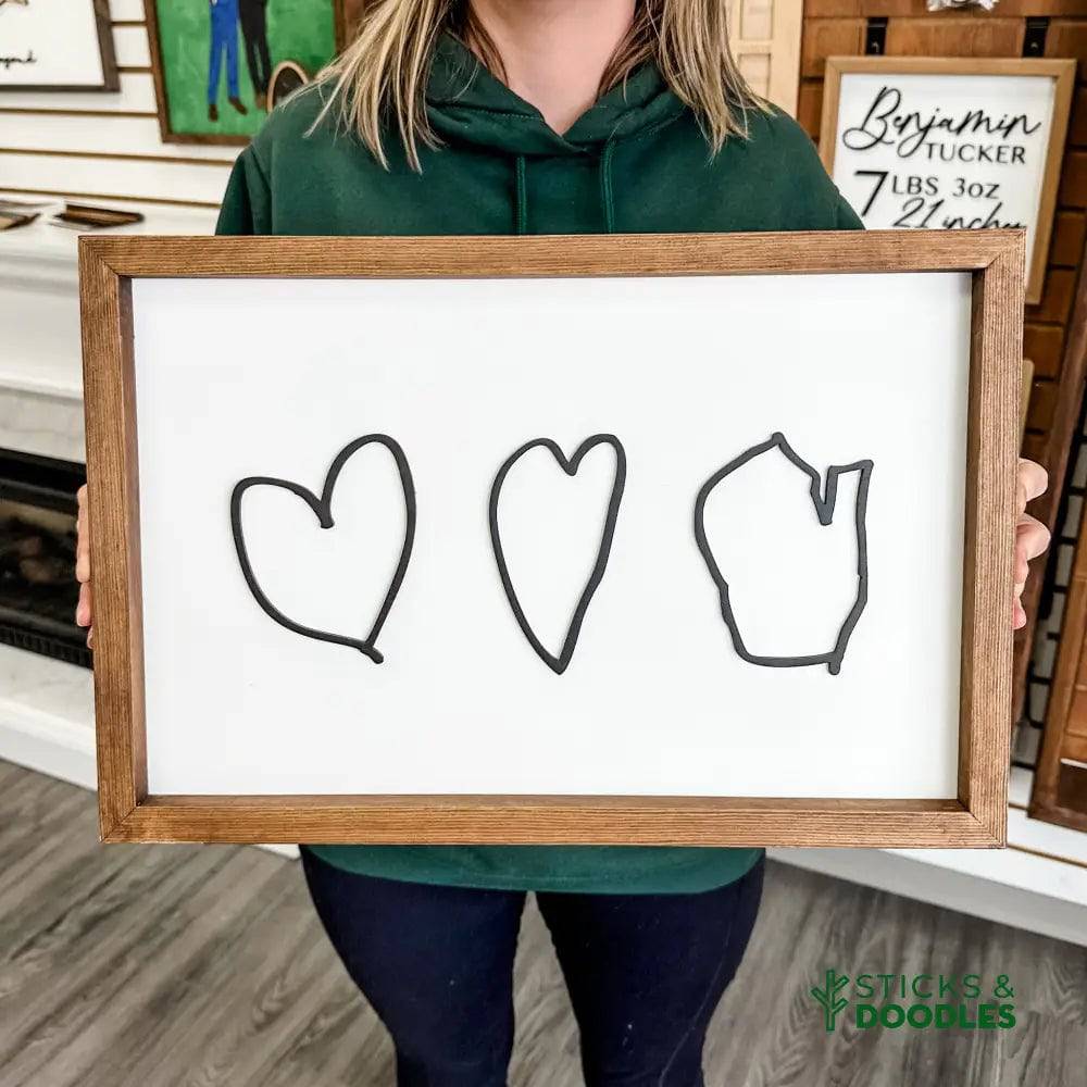 The Handwritten Hearts 3D Wood Sign