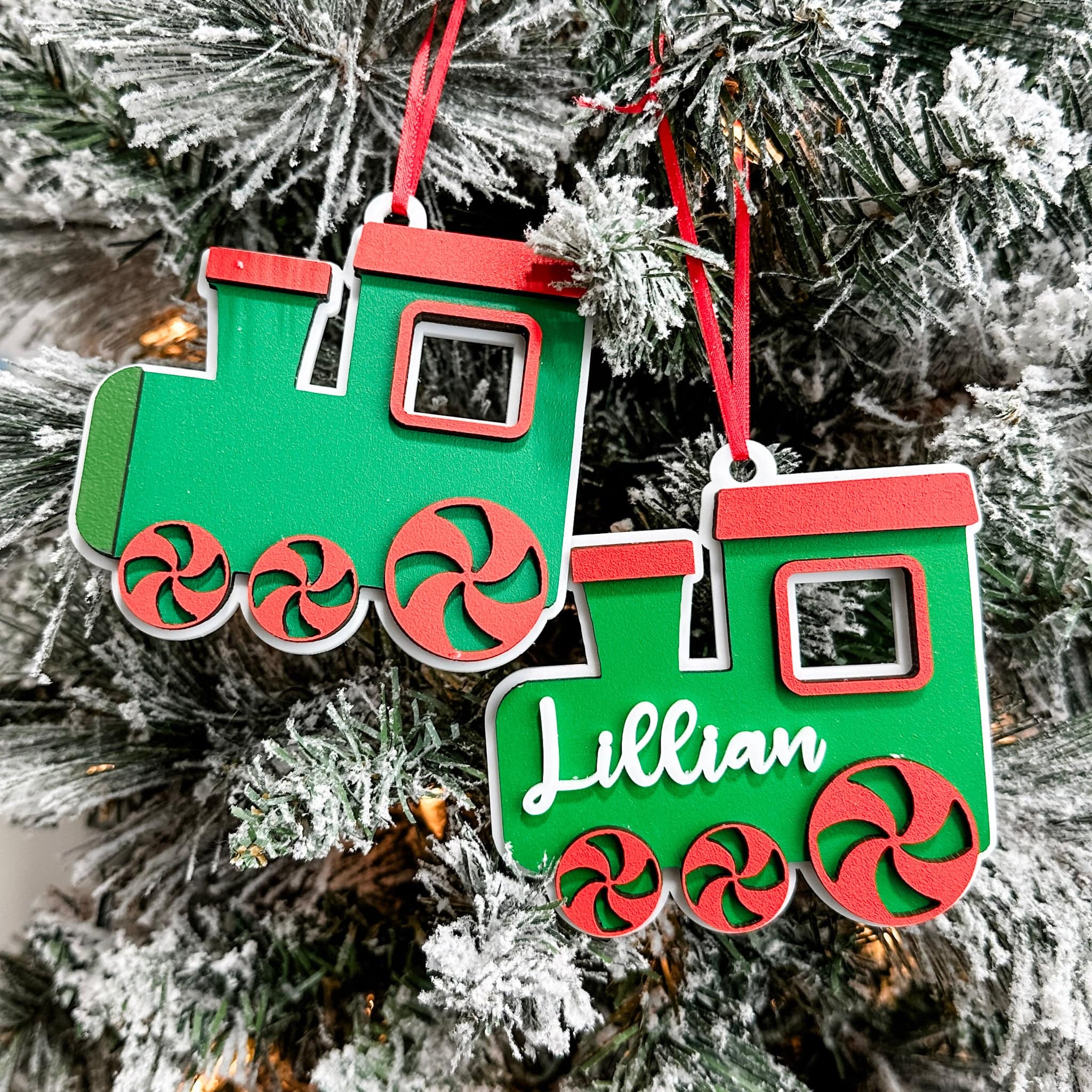 The Peppermint Train • 3D Wood & Acrylic Ornament