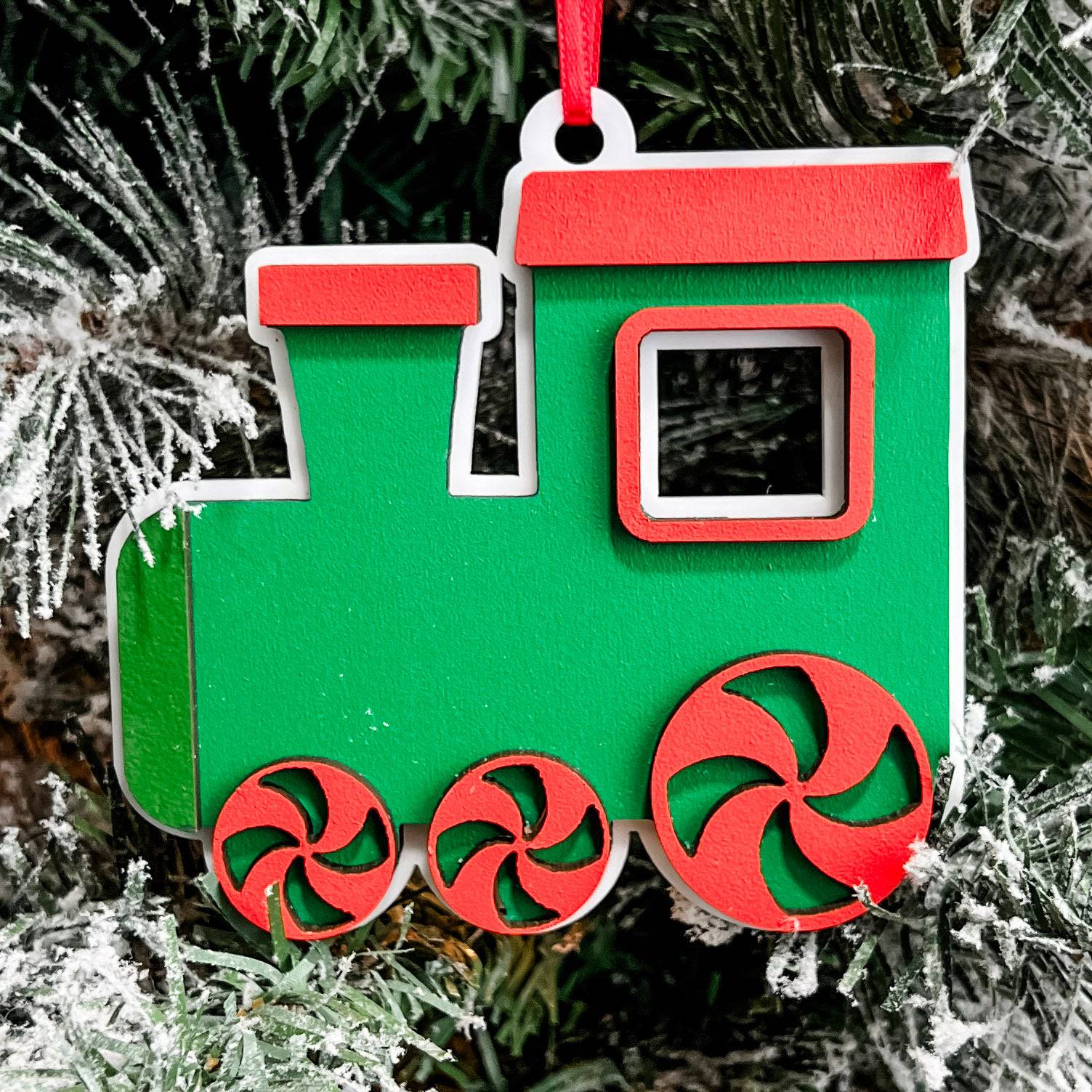The Peppermint Train • 3D Wood & Acrylic Ornament