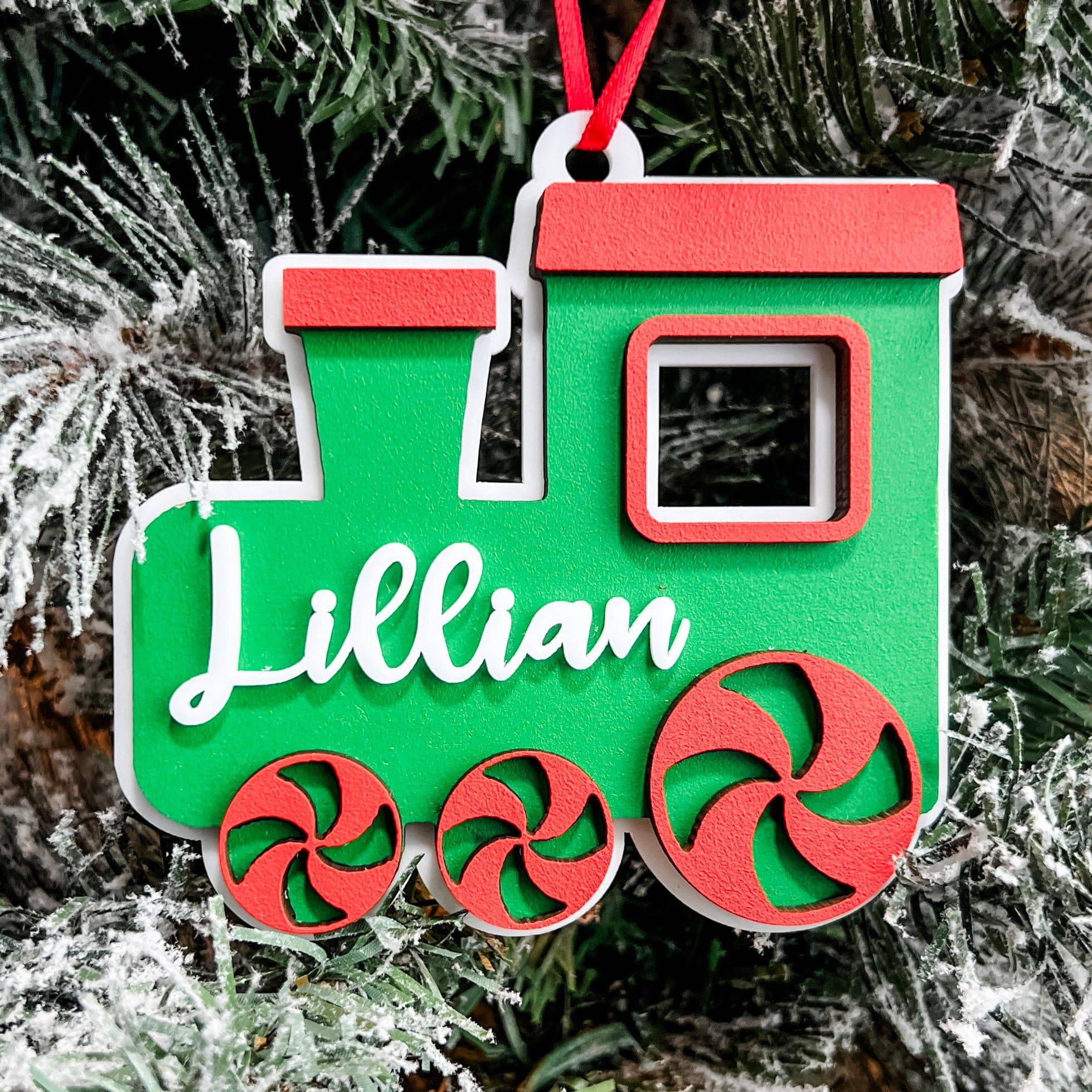 The Peppermint Train • 3D Wood & Acrylic Ornament