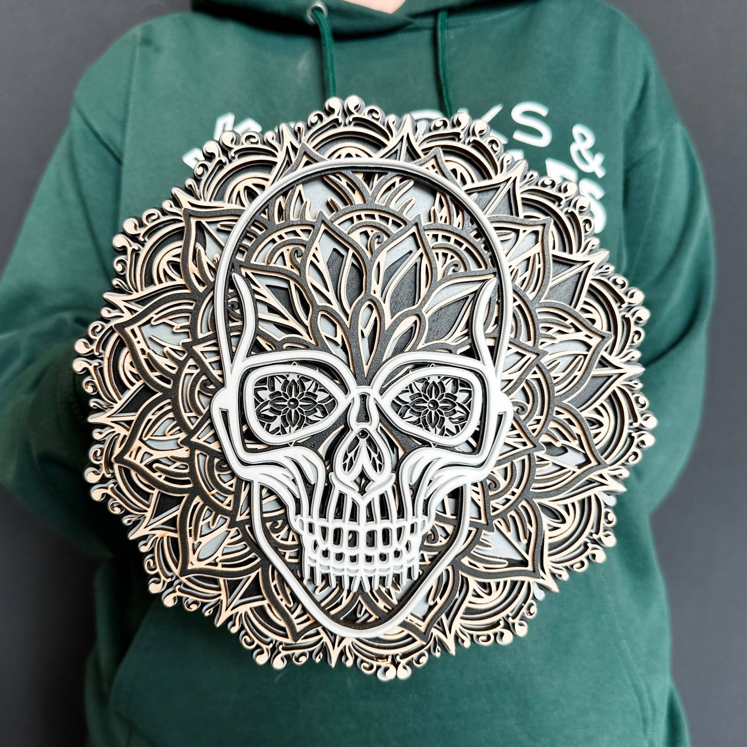 The Skull Mandala • Layered Wood Artwork • For Halloween & Gothic Decor