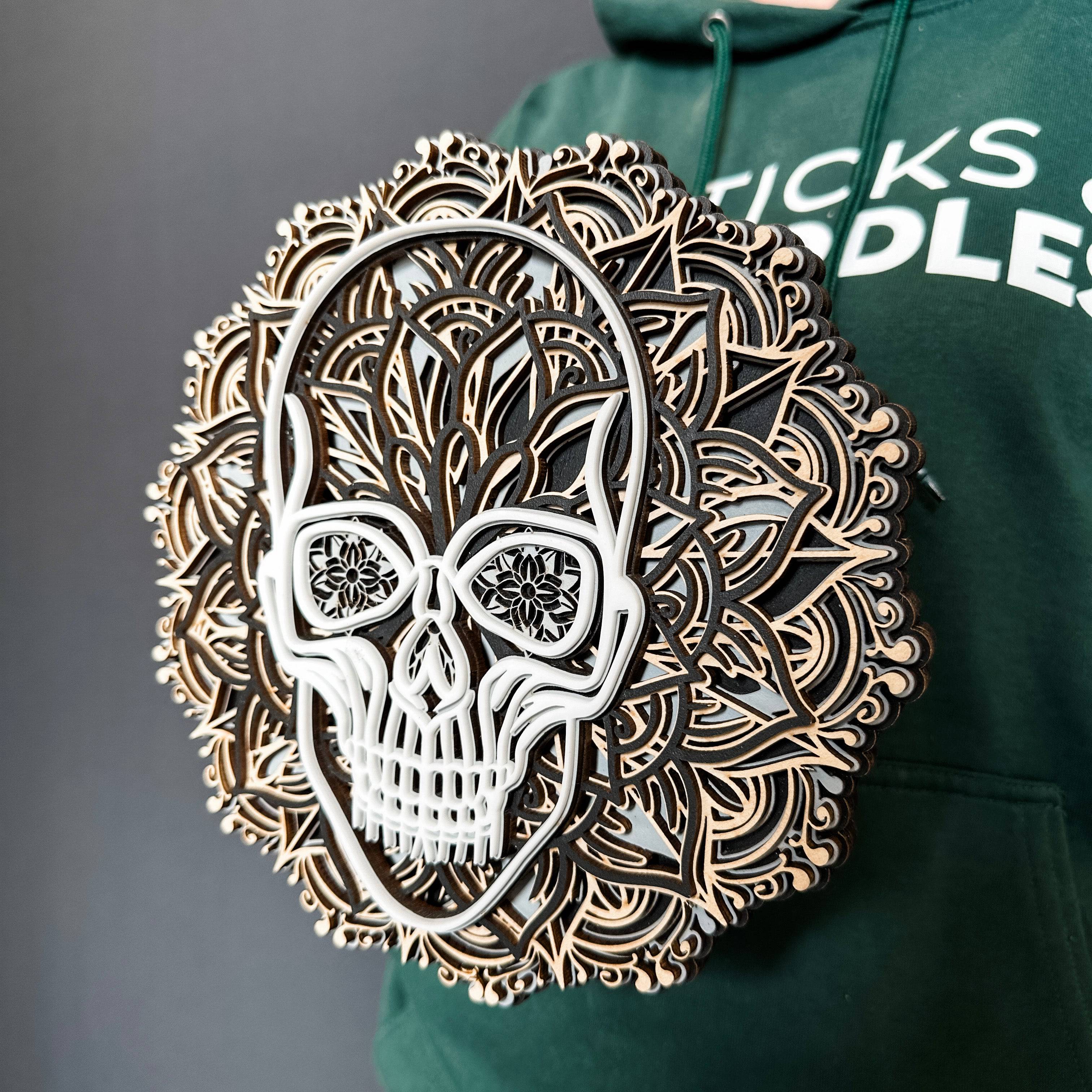 The Skull Mandala • Layered Wood Artwork • For Halloween & Gothic Decor