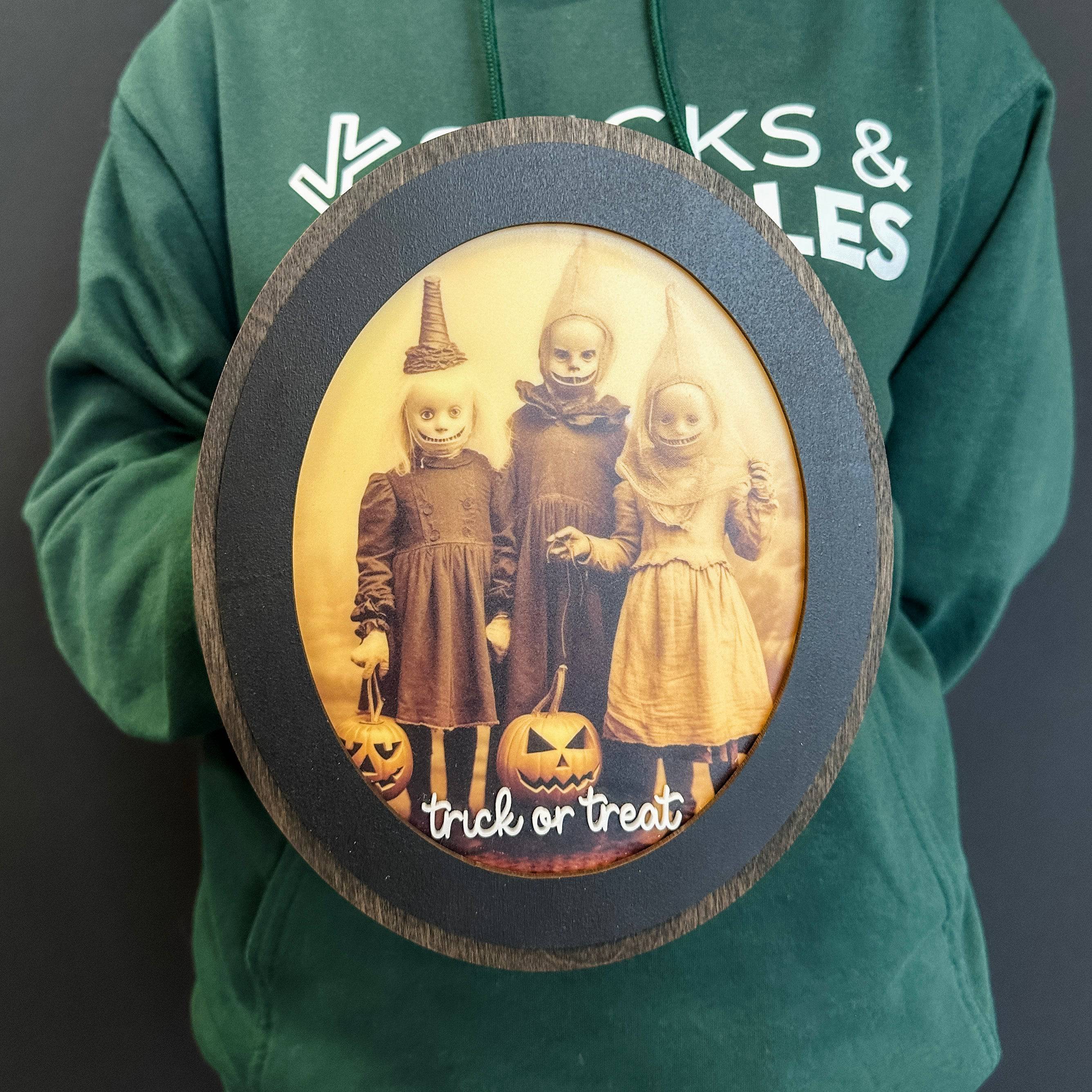 Antique Halloween Photo • Wood & Acrylic Mini Sign • Halloween Decor