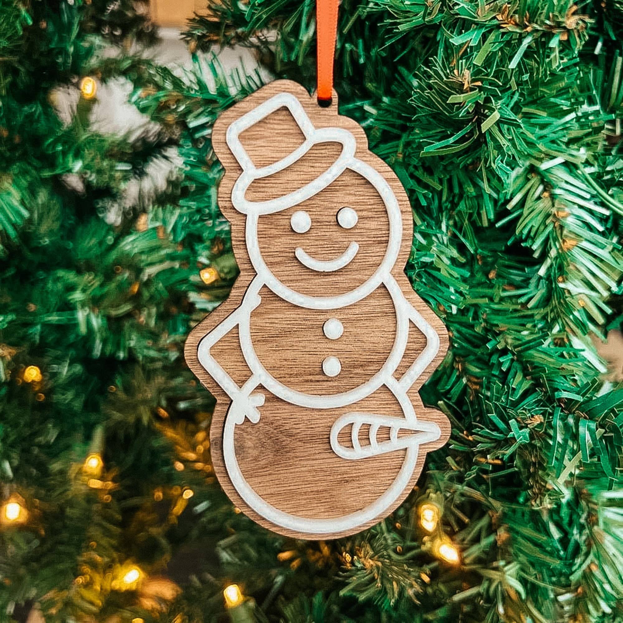 Very Happy Snowpeople • 3D Walnut & Acrylic Ornaments