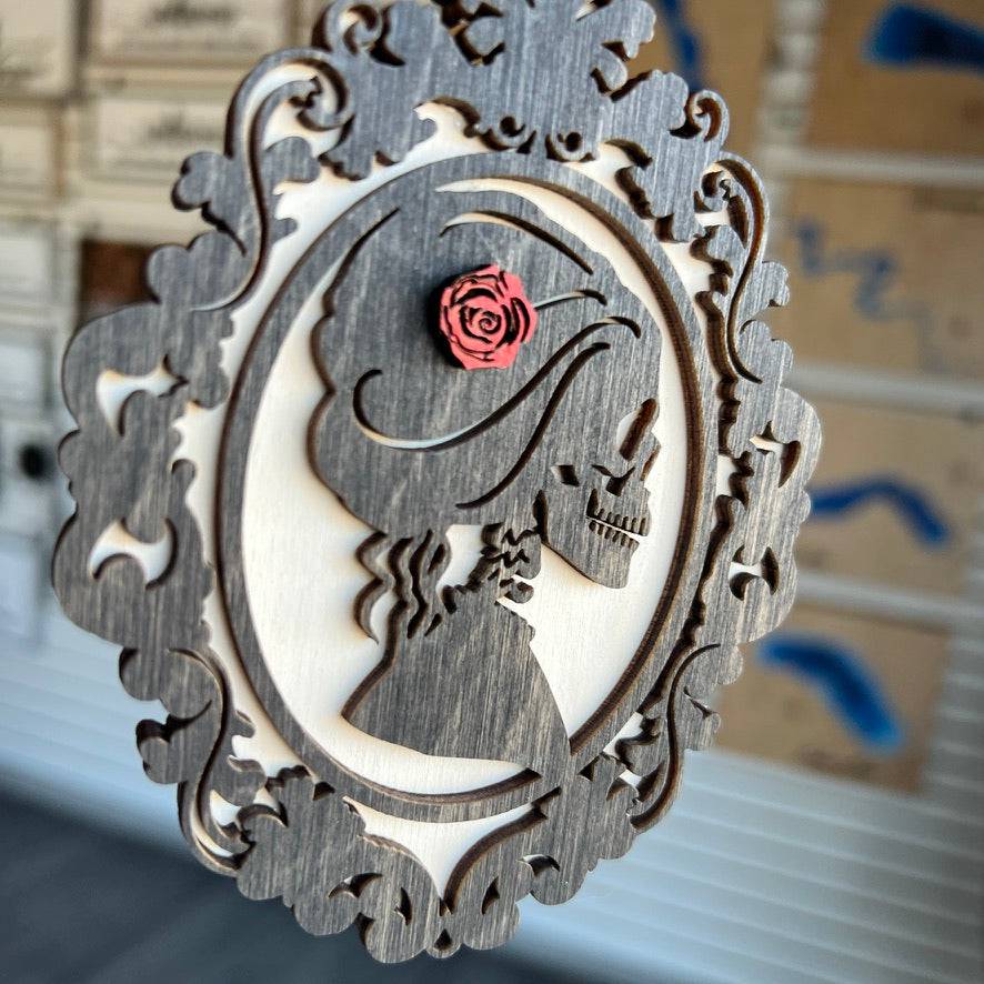 Fancy Rose Skeleton 3D Wood Ornament - Sticks & Doodles