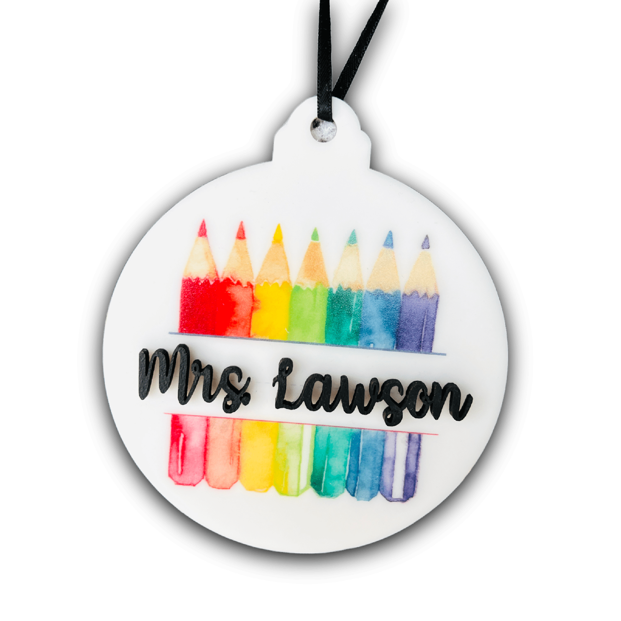 Crayon Teacher Personalized 3D Acrylic Ornament - Sticks & Doodles