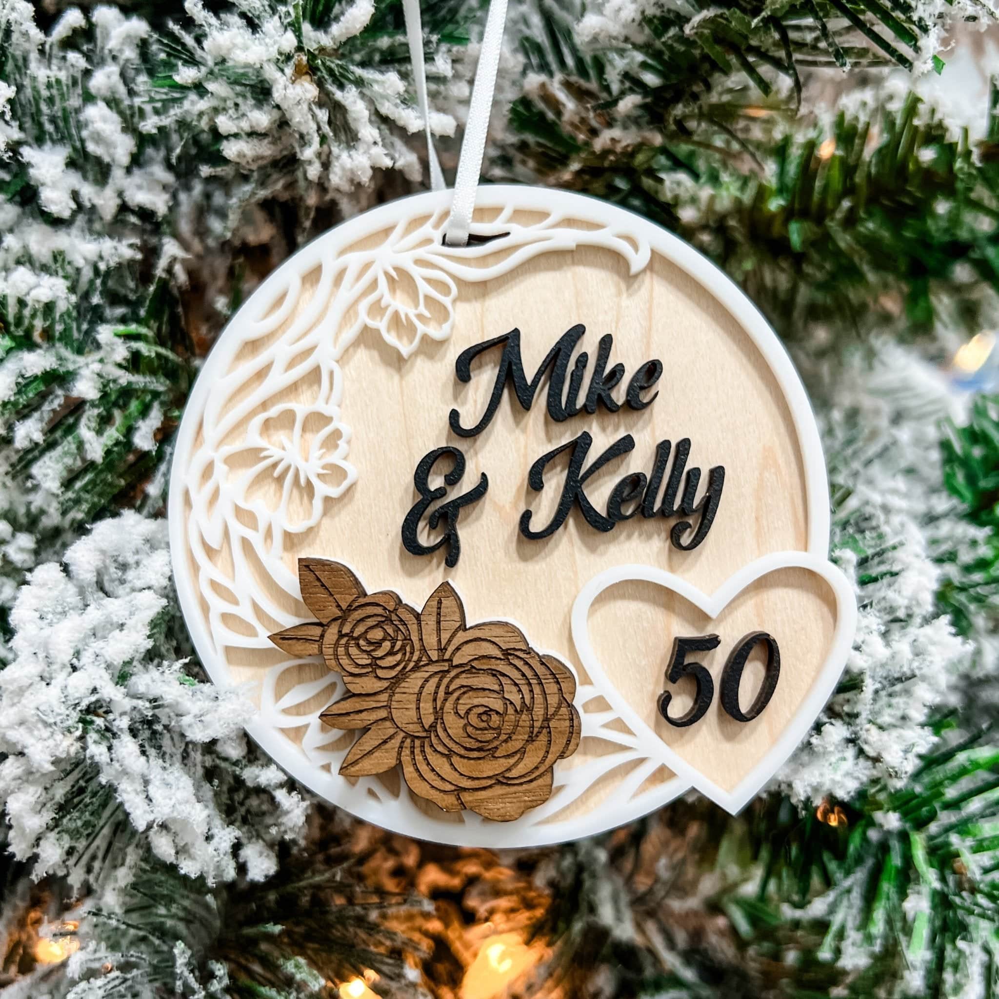 Anniversary Year Personalized 3D Wood & Acrylic Ornament - Sticks & Doodles